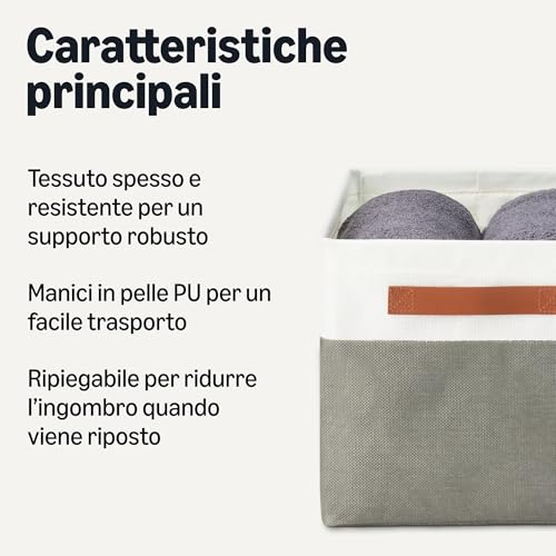 Amazon Basics Scatole Tessuto Antracite Grandi 3 Pezzi