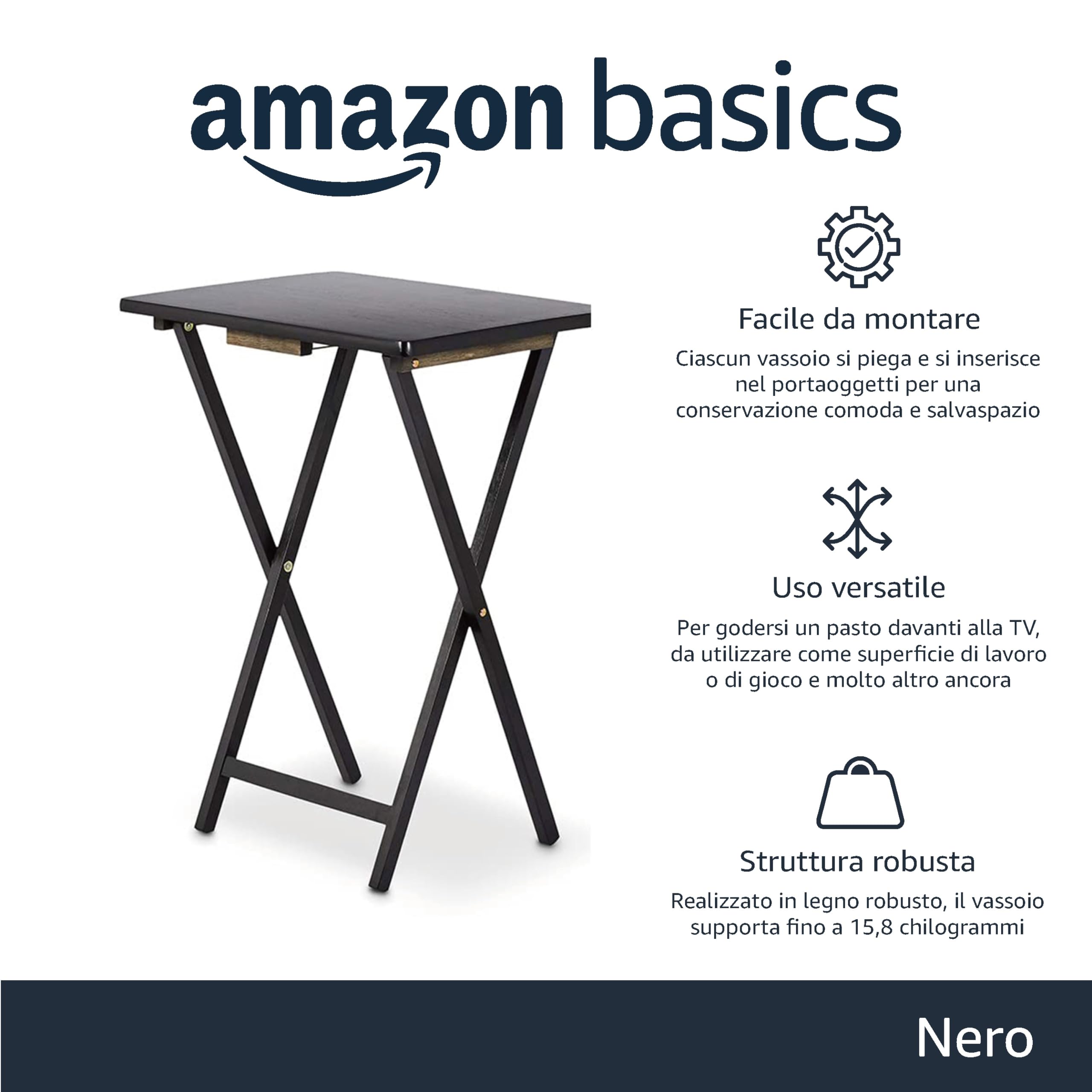 Amazon Basics Tavolini Pieghevoli Legno Set 4 pezzi nero