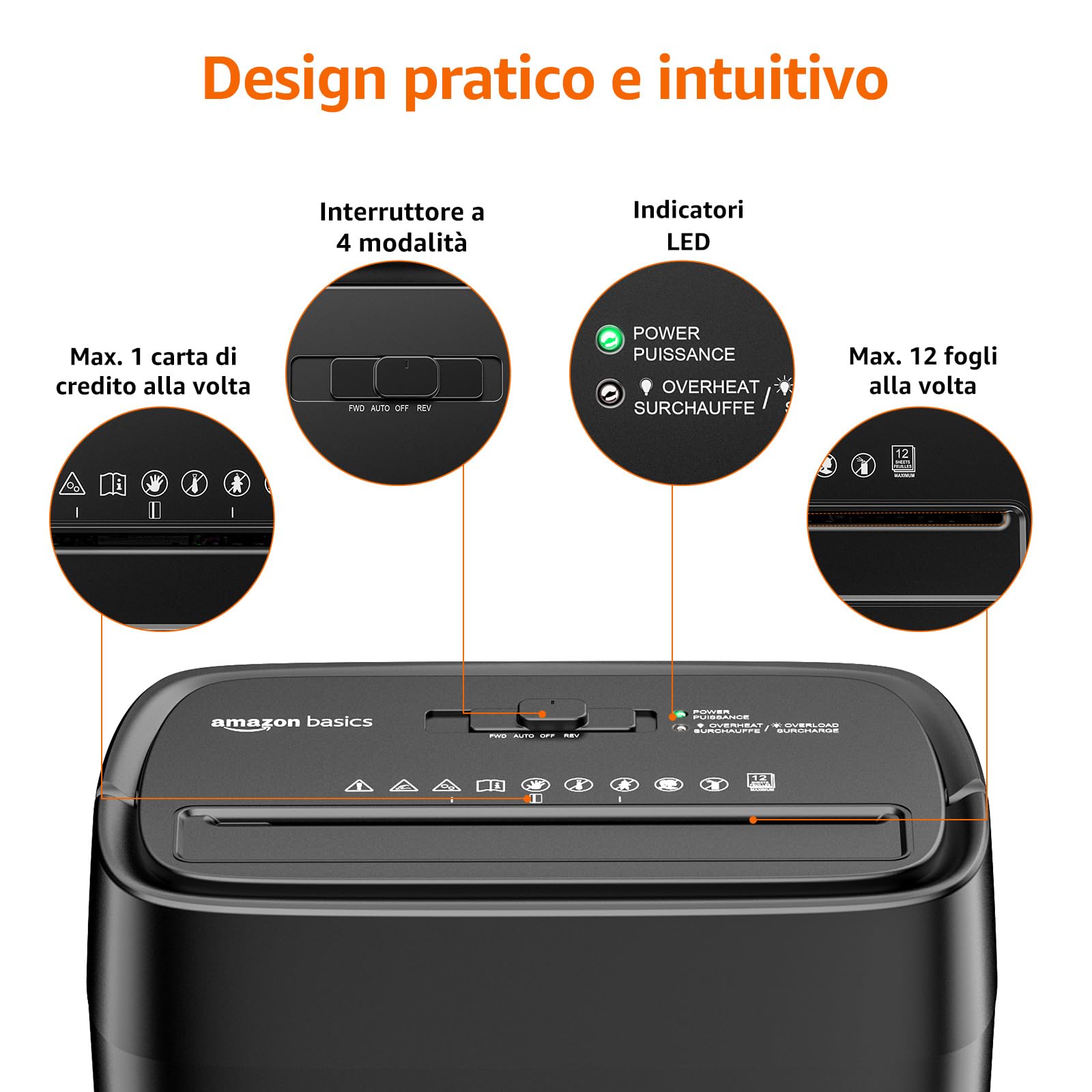 Amazon Basics Distruggidocumenti 12 Fogli Taglio Incrociato