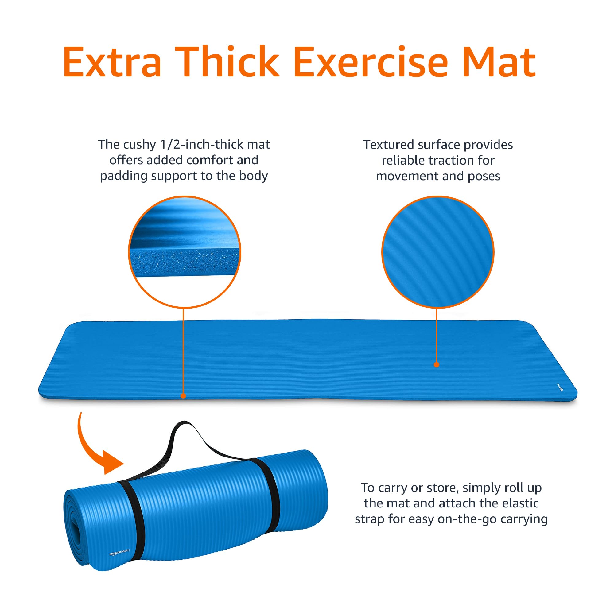 AmazonBasics Tappetino Yoga Blu Extra Spesso 188 cm