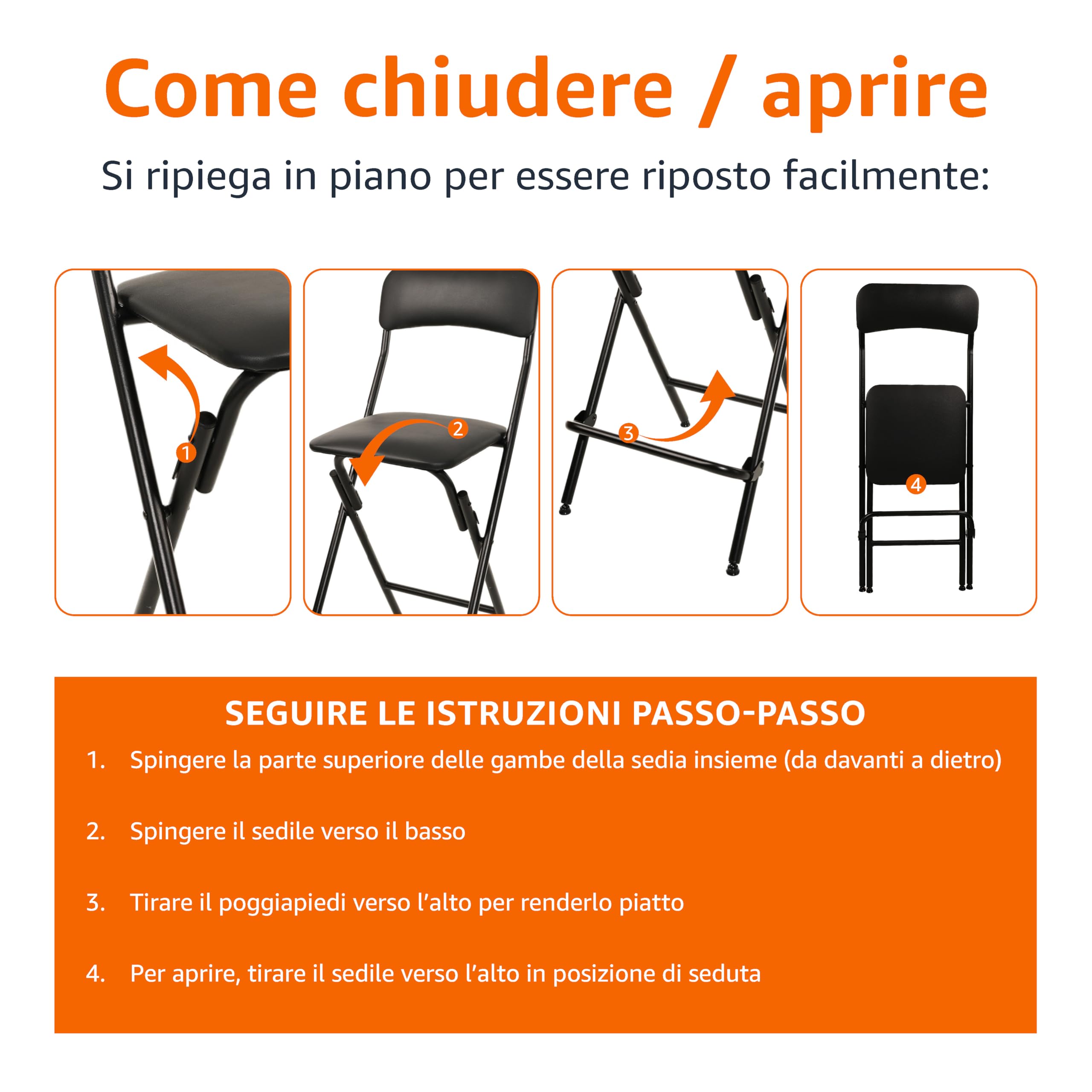 AmazonBasics Sgabello Pieghevole 61 cm Nero Set 2 pz 136 kg