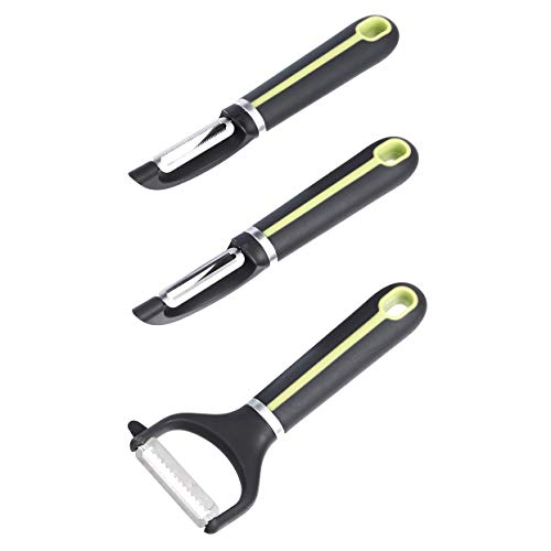 AmazonBasics Set 3 Pelaverdure Acciaio Inox Nero Verde Julienne