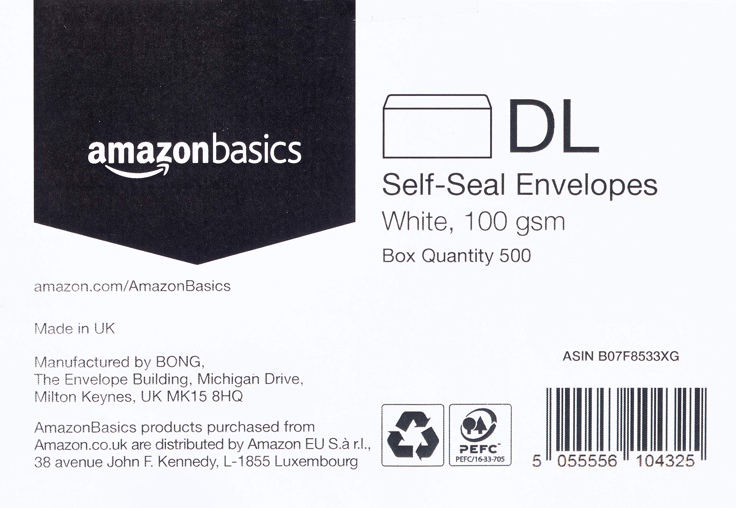 AmazonBasics Buste Autosigillanti DL Bianche 100g 500 Pezzi