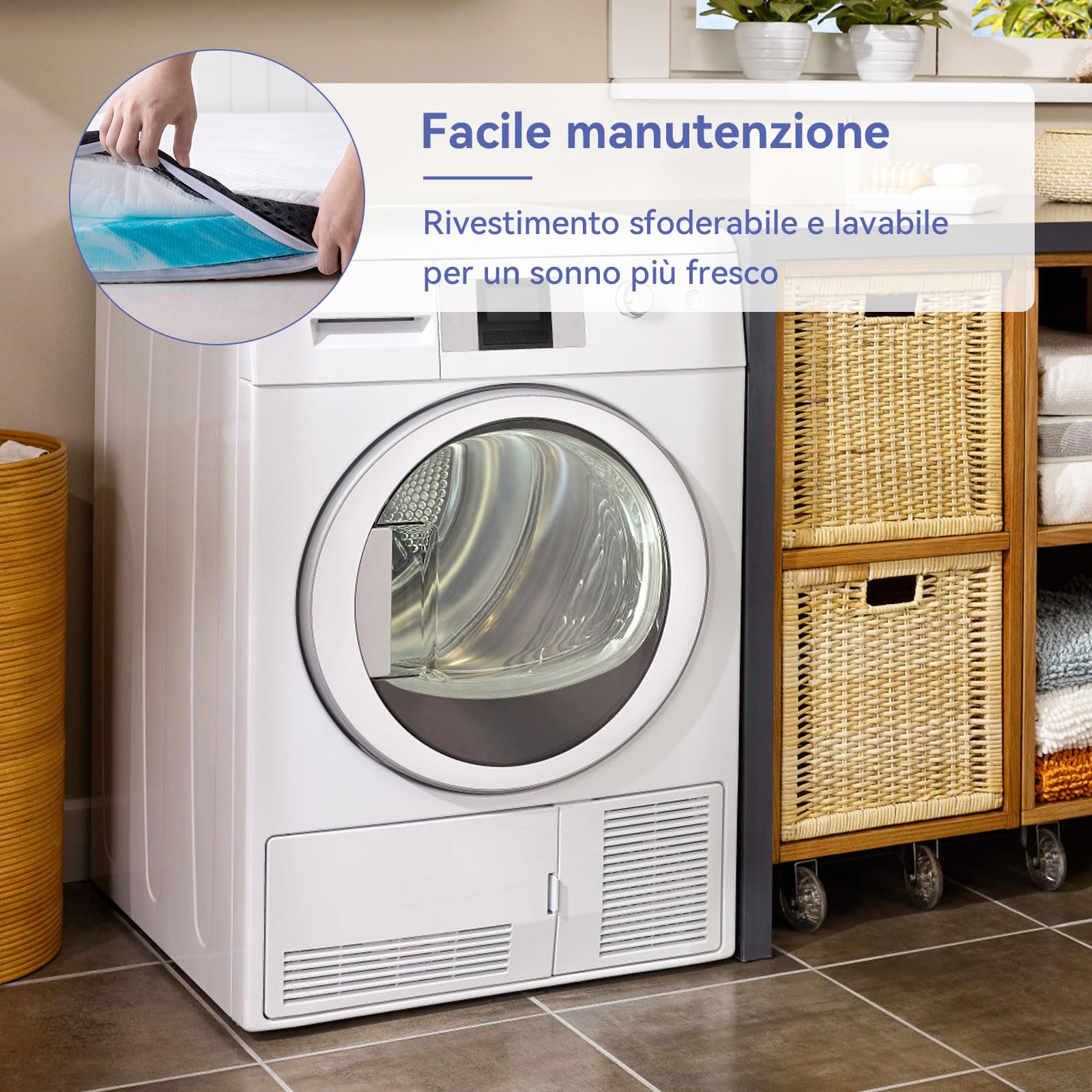Amazon Basics Topper Memory Gel 90x200x7cm Singolo Bianco