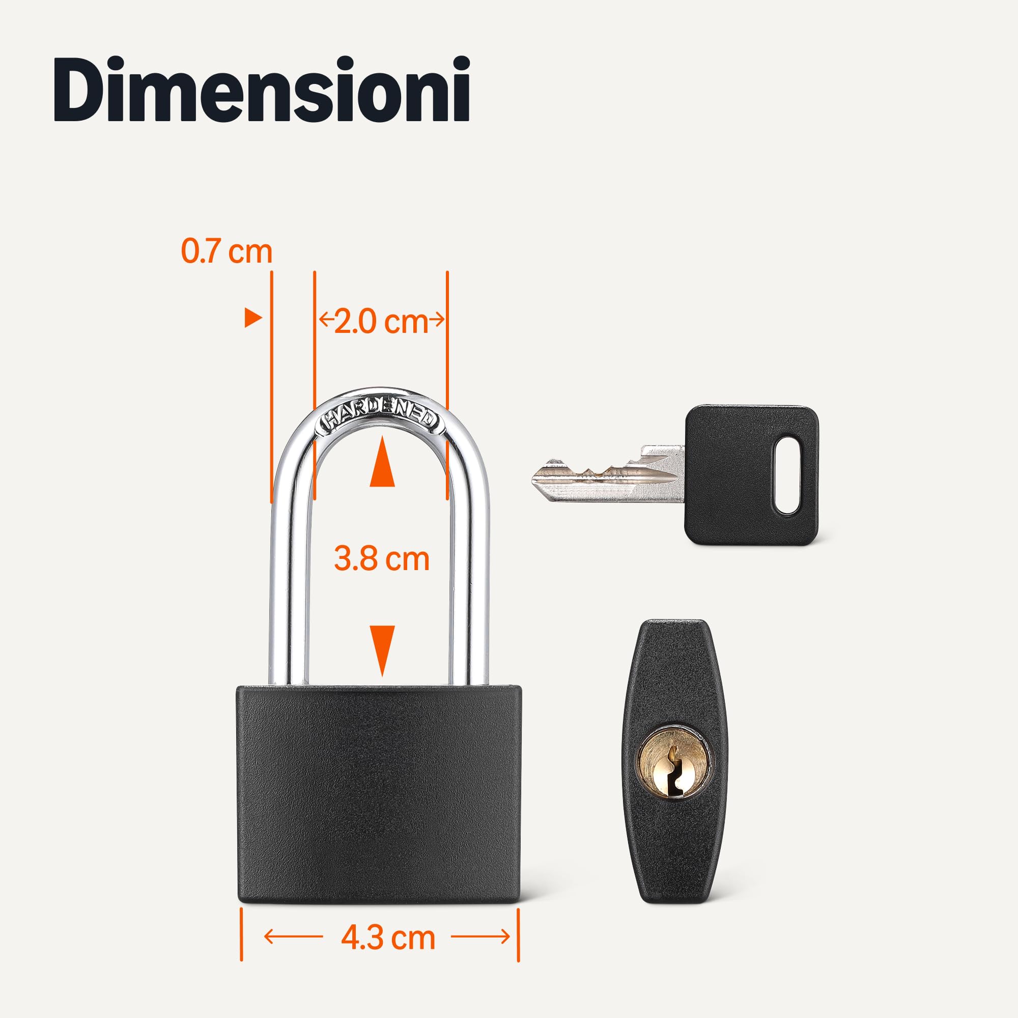 Amazon Basics Lucchetto arco lungo 4,3 cm nero 2 chiavi