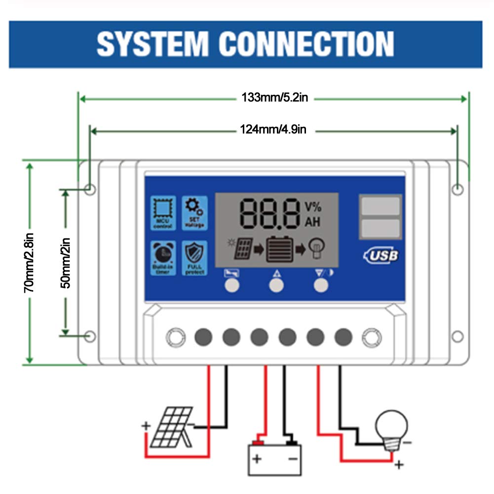 Elprico regolatore carica solare 50A 12V/24V PWM LCD USB