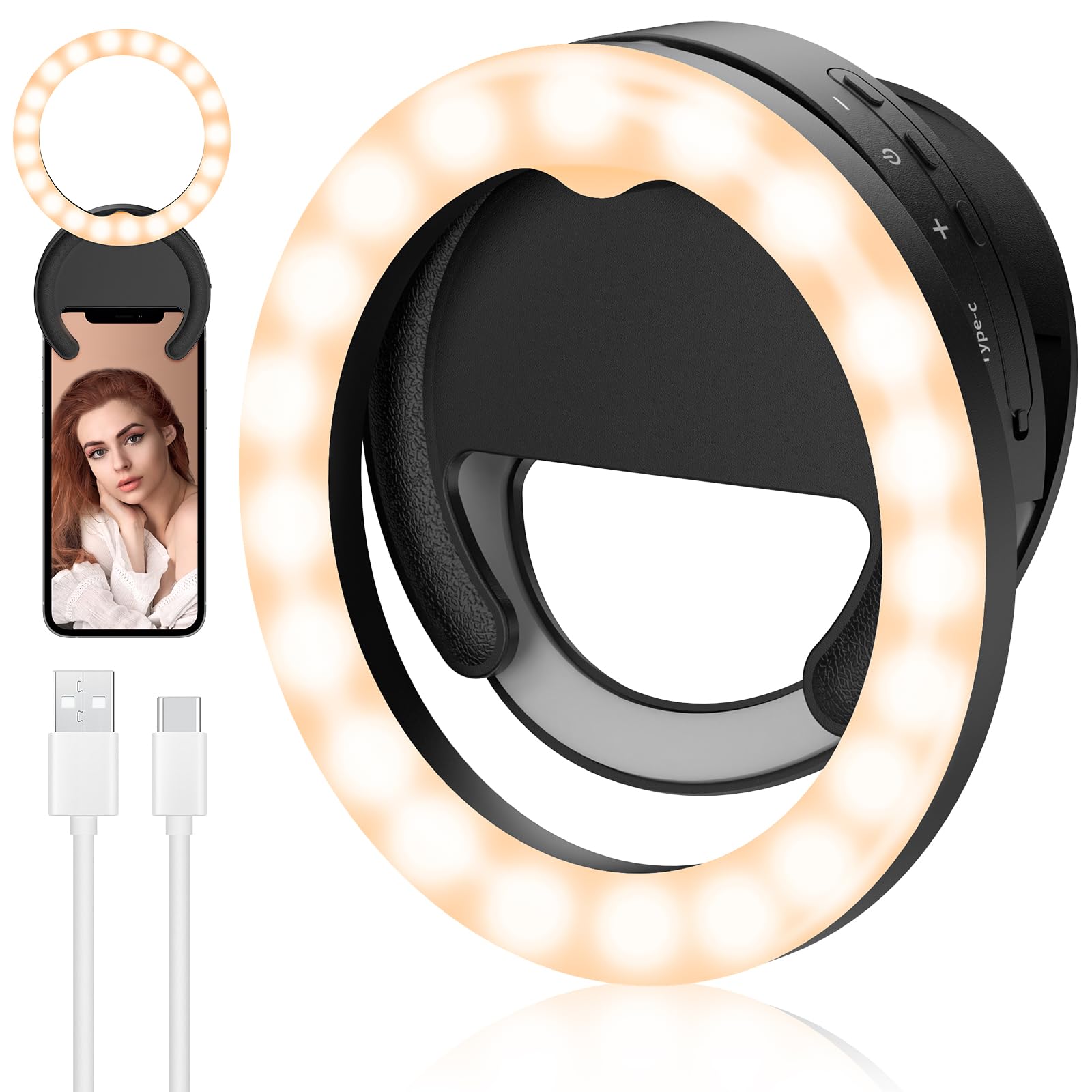 RealPlus Ring Light Ruotabile Luce Selfie Nero 40 LED Ricaricabile