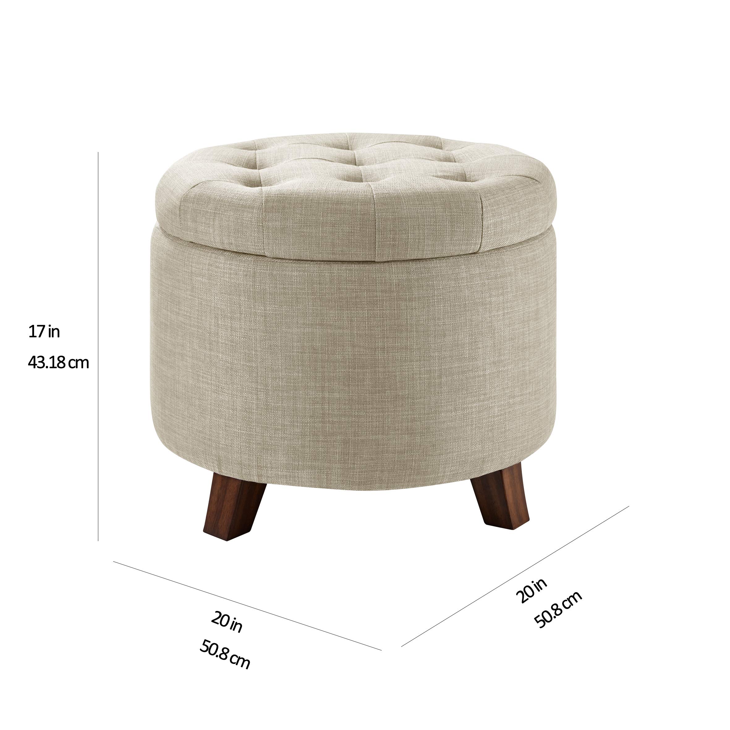 Amazon Basics Sgabello Imbottito Rotondo Beige Pouf Contenitore