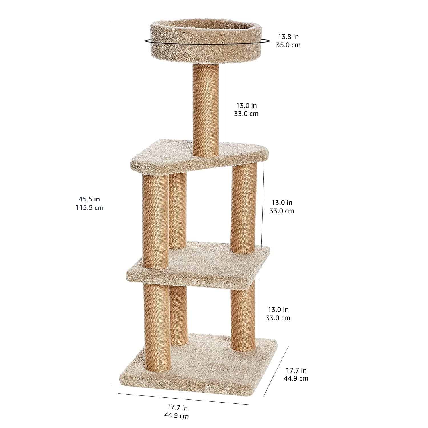 AmazonBasics Tiragraffi per Gatti Beige 117 cm 3 Piani