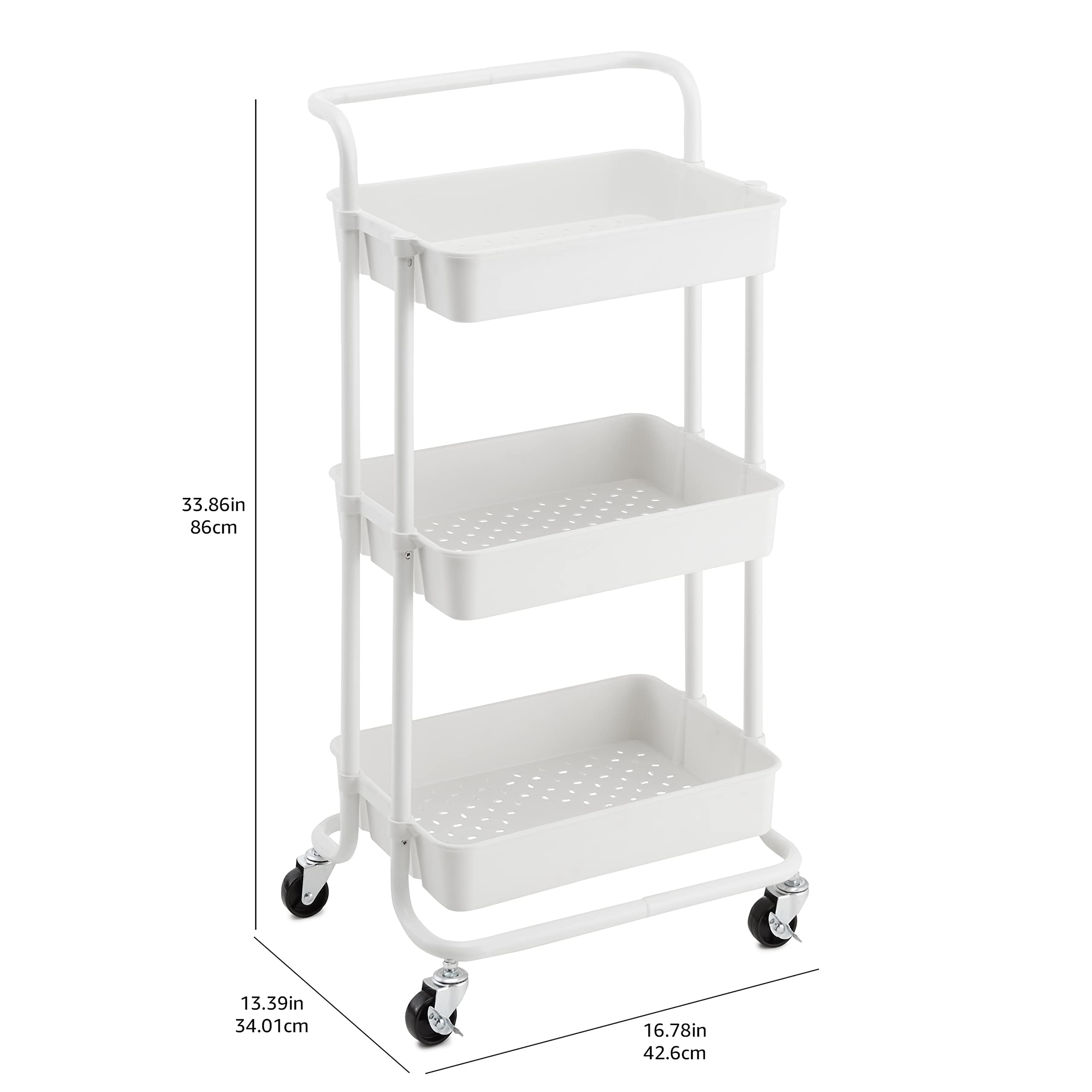 Amazon Basics Carrello 3 Ripiani Bianco con Ruote