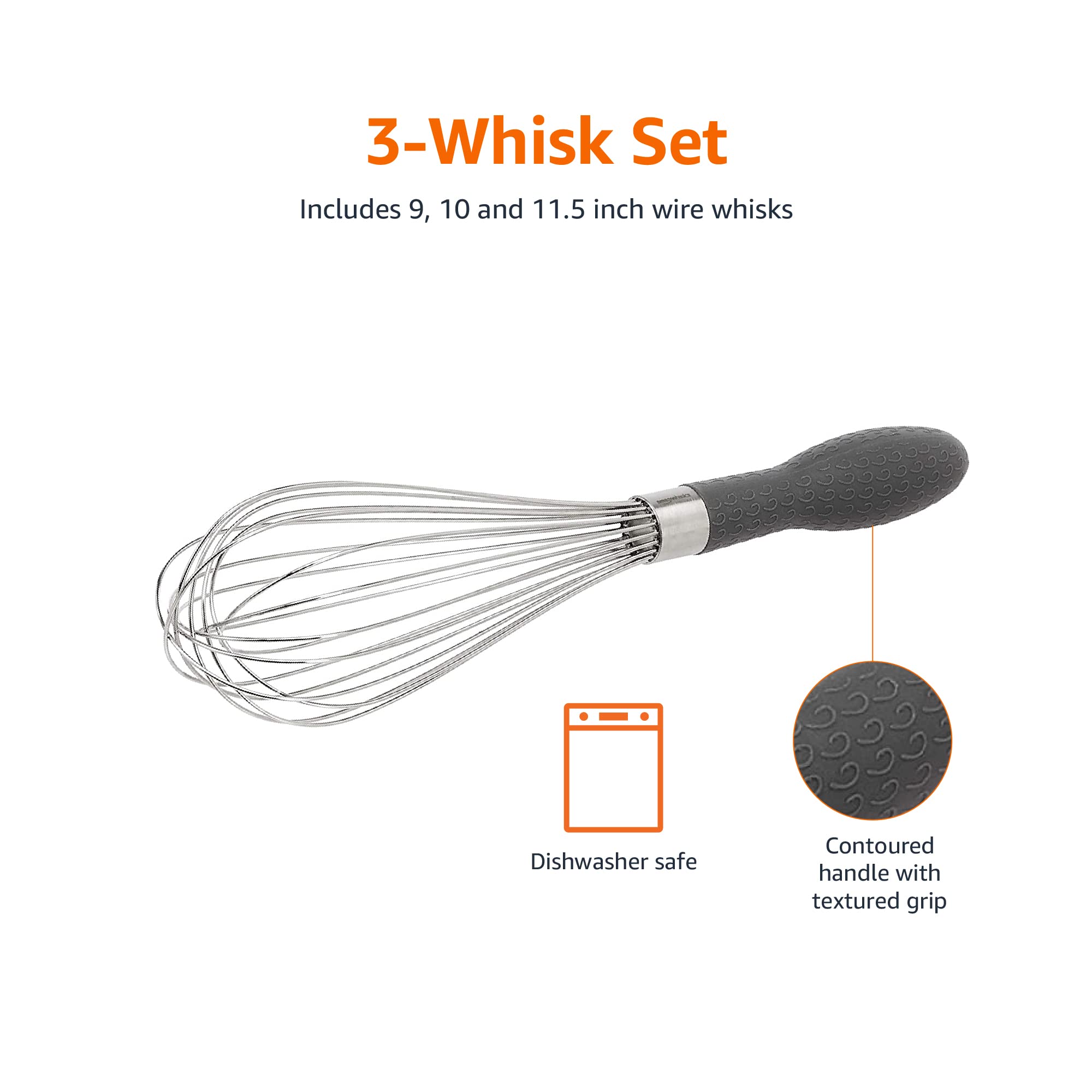Amazon Basics Set 3 Fruste a Filo Acciaio Inox Grigio balloon