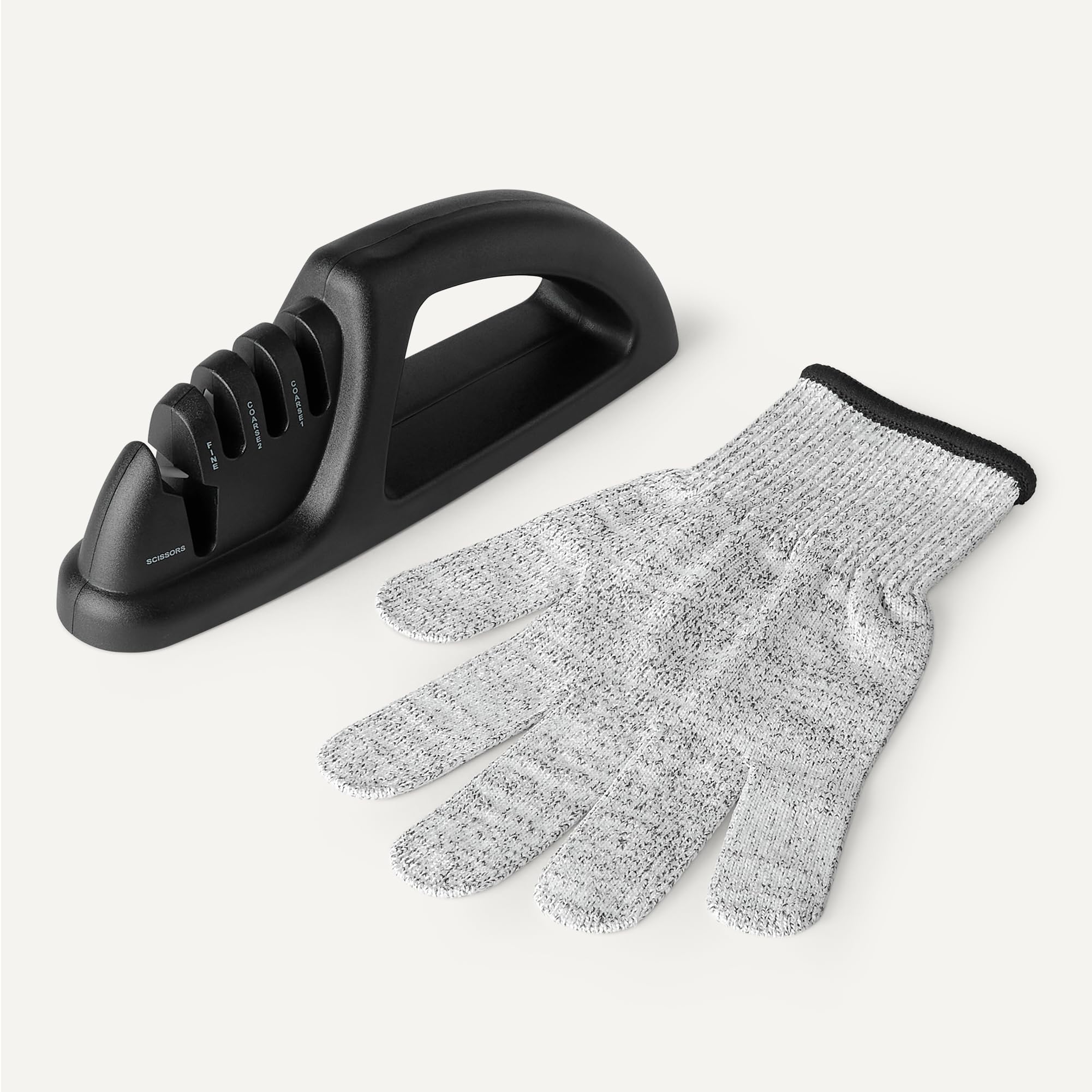 Amazon Basics affilacoltelli 4-in-1 con guanto antiscivolo