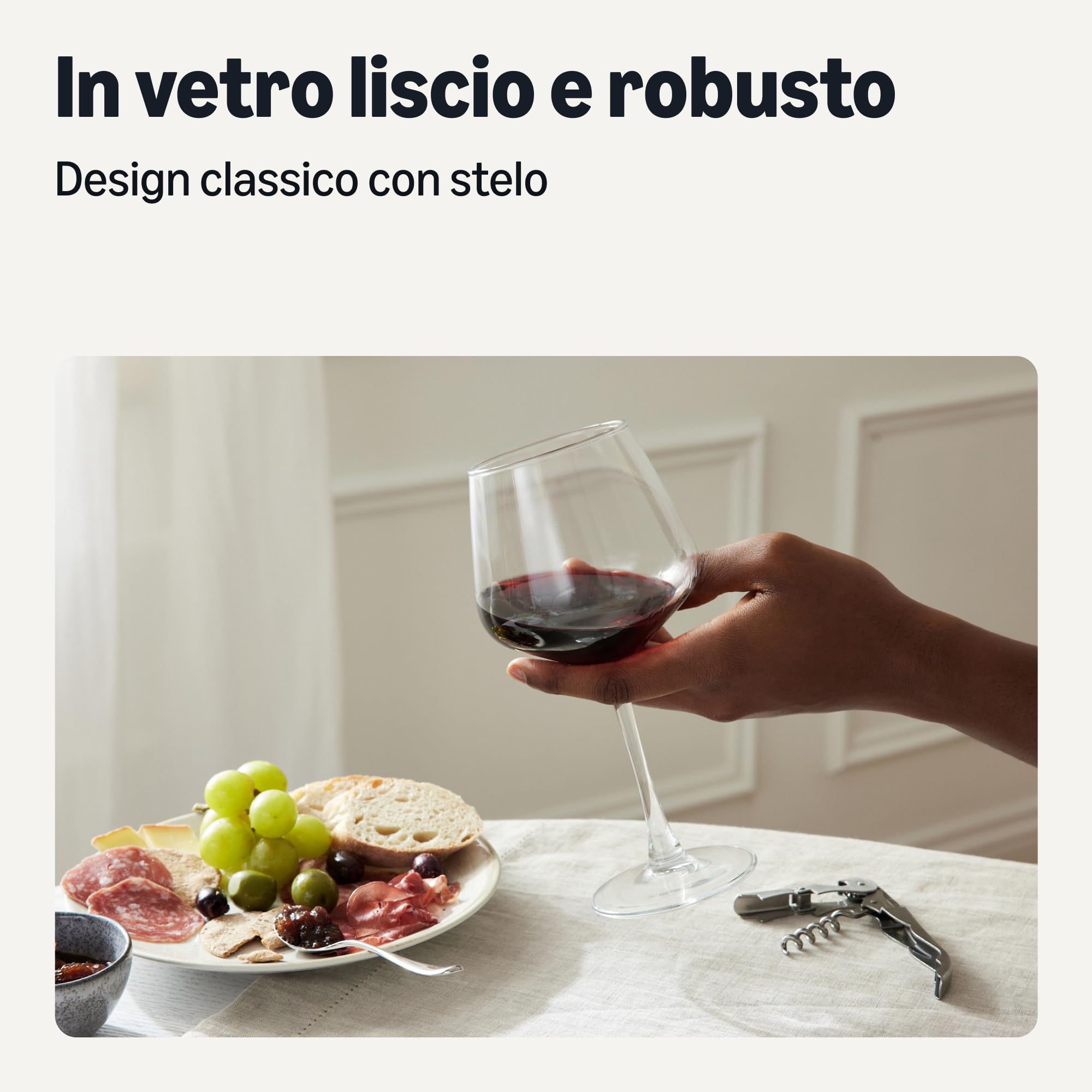 AmazonBasics Bicchieri Vino Rosso con Stelo Set 4 Pezzi 592ml
