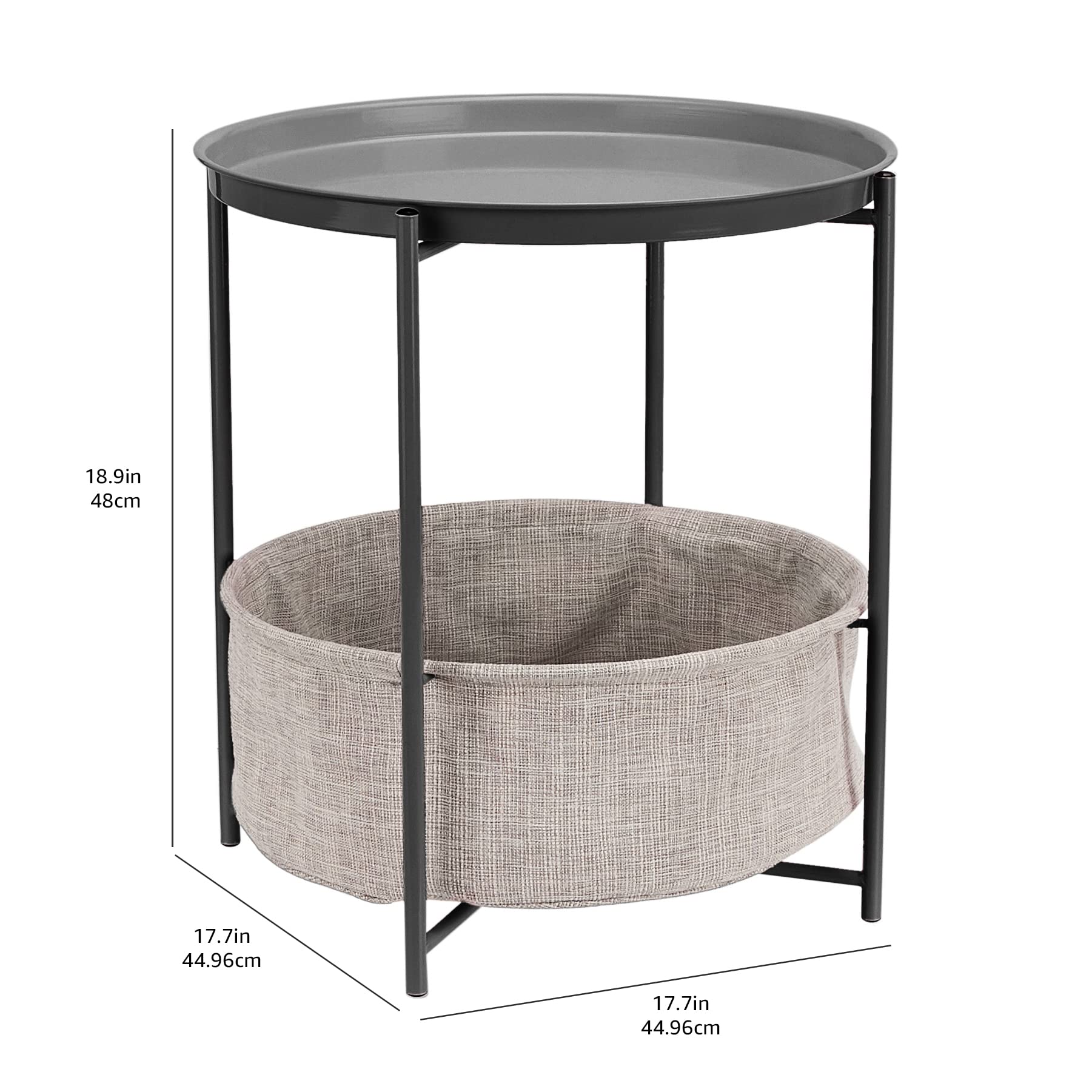 Amazon Basics Tavolino Rotondo Carbone con Cesto 45 cm