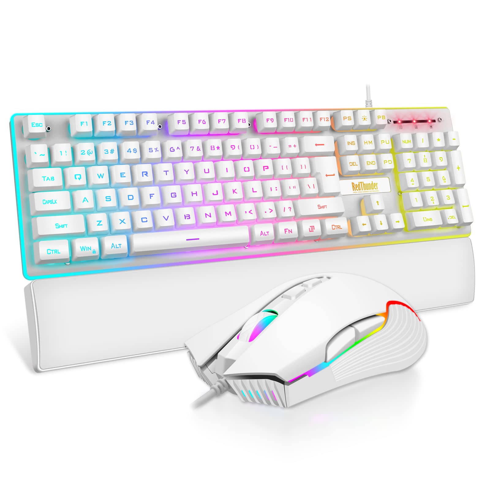 RedThunder K10 Combo Tastiera e Mouse Cablati Bianchi RGB
