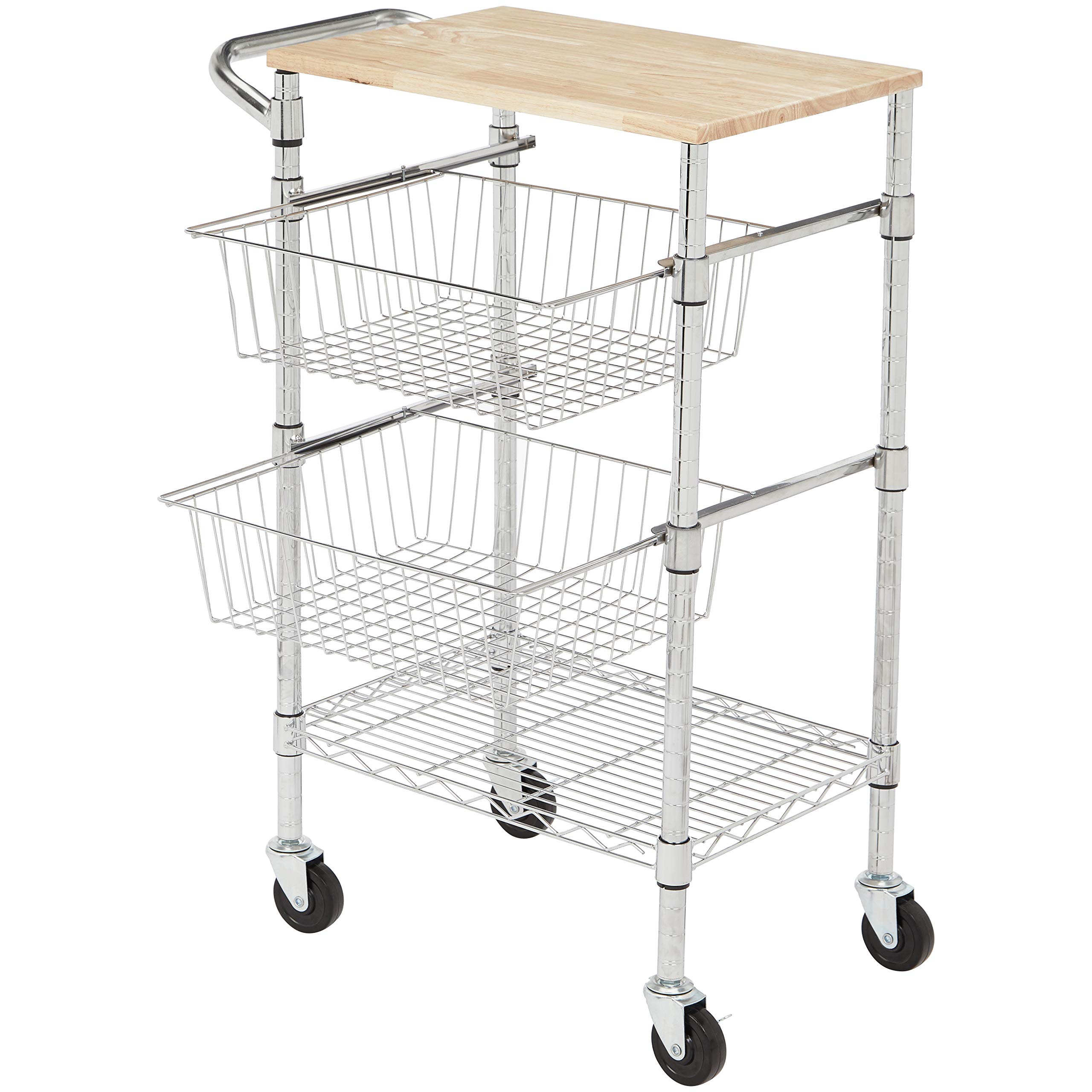 AmazonBasics Carrello cucina 3 ripiani ruote argento