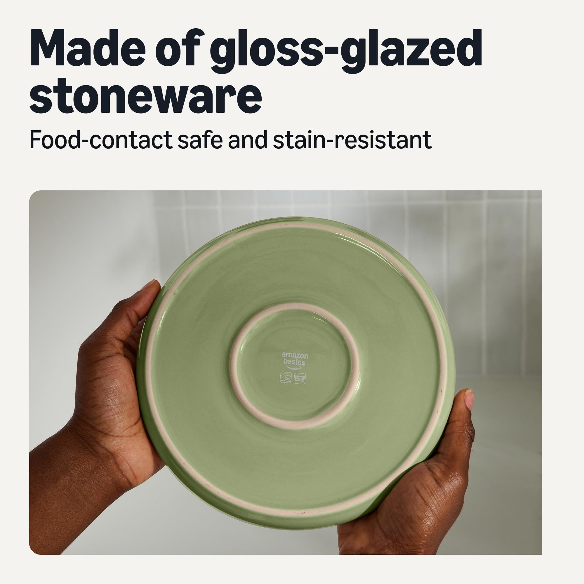 Amazon Basics Servizio da Tavola 12 Pezzi Verde Oliva Gres