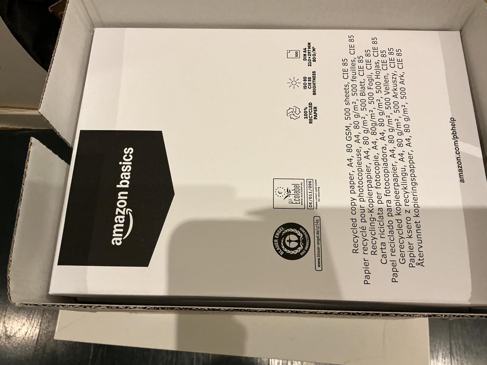 AmazonBasics Carta fotocopie A4 80gsm riciclata 2500 fogli