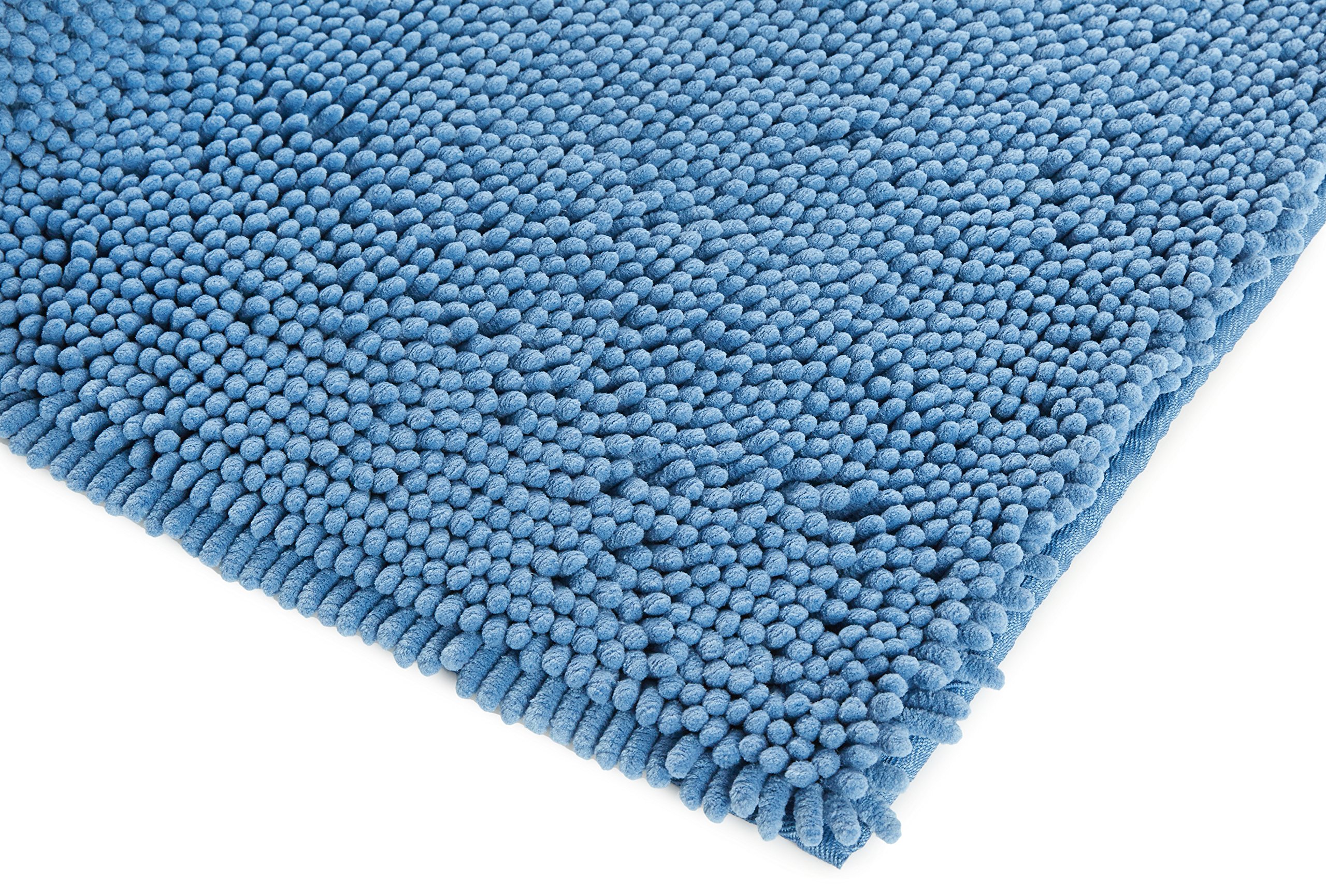 Amazon Basics Tappeto bagno microfibra pelo lungo blu lago 53x86