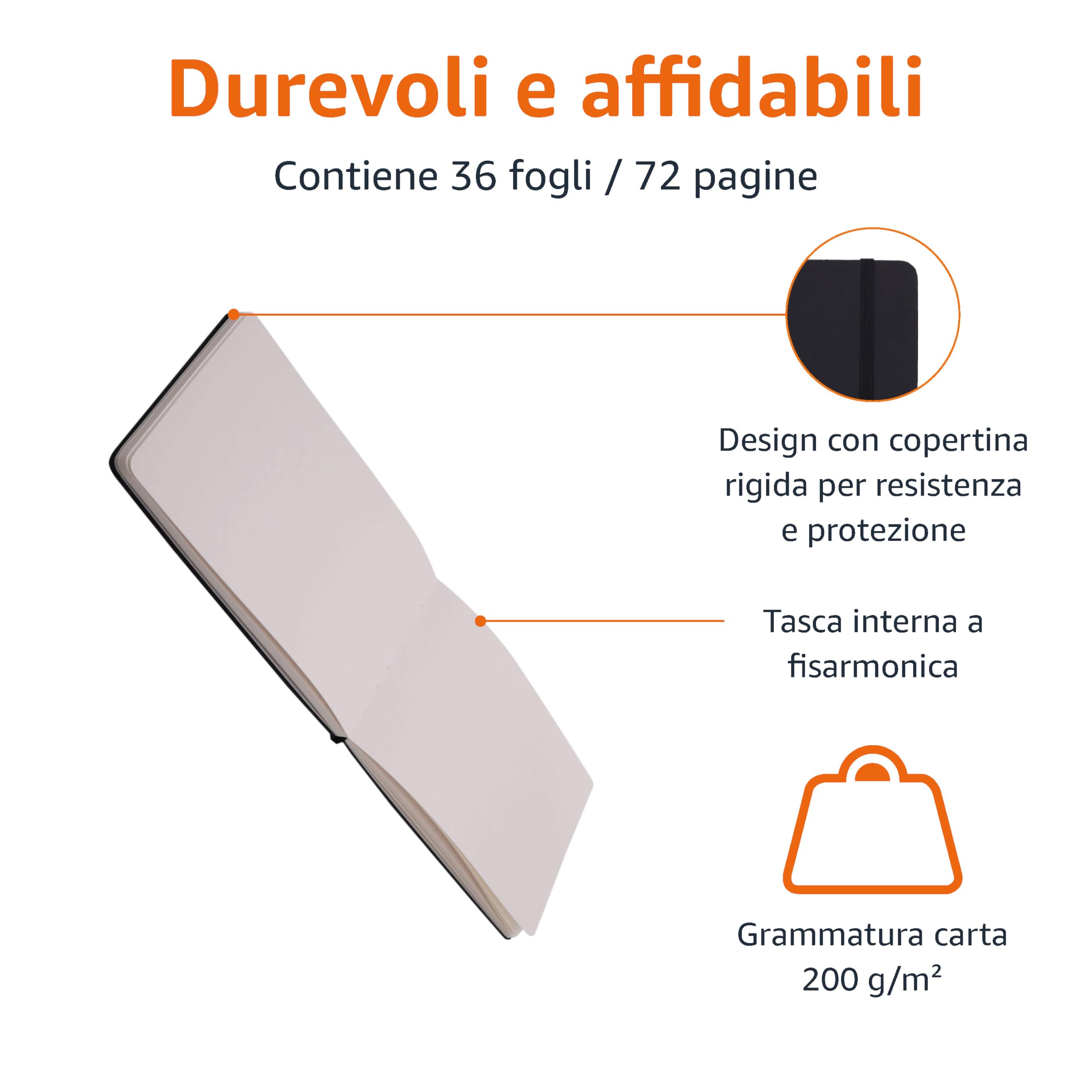 Amazon Basics blocco schizzi nero 21x13 cm 72 pagine 200 g