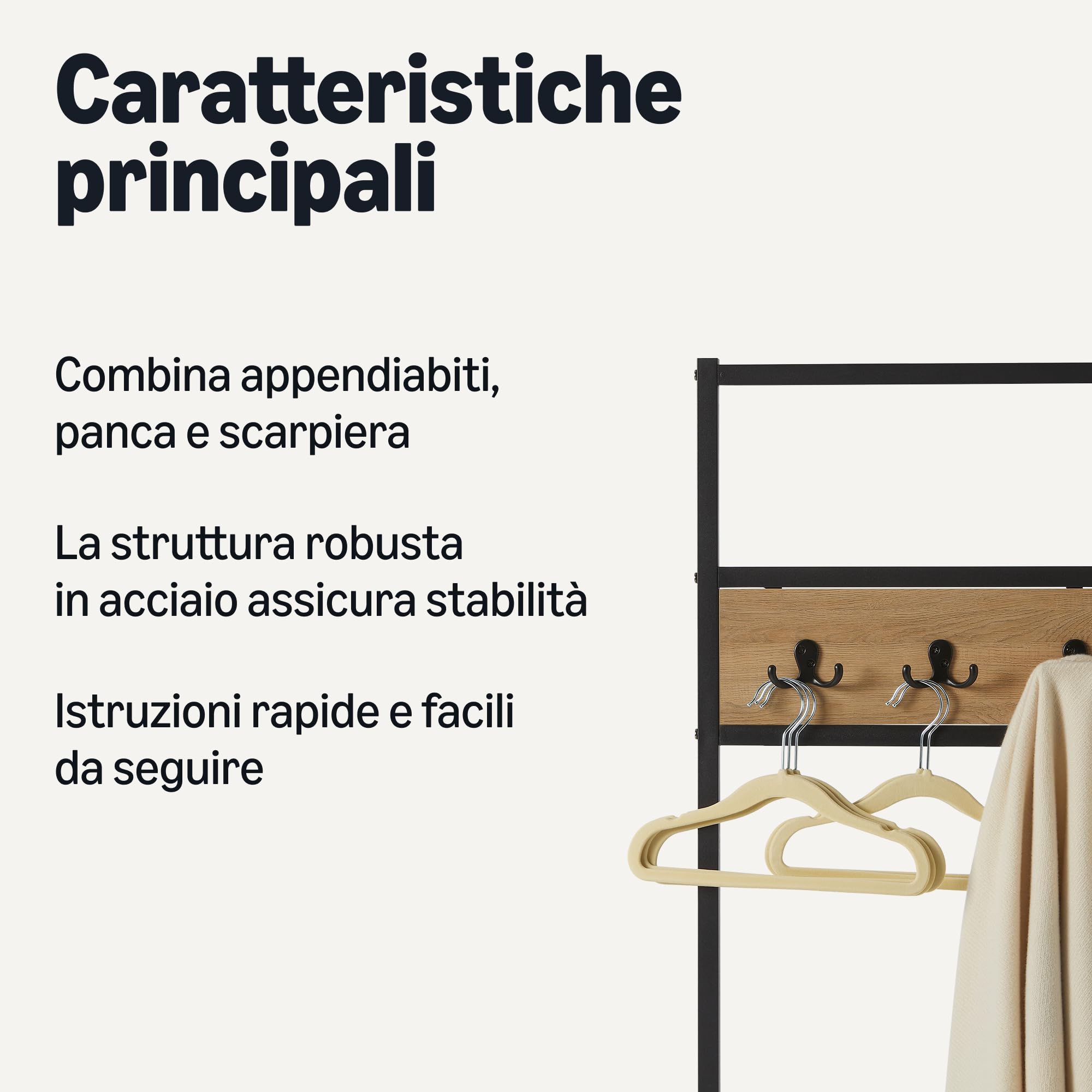 Amazon Basics panca da ingresso con appendiabiti quercia 72 cm