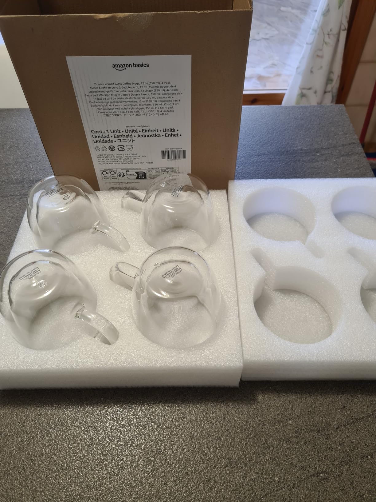 AmazonBasics Mug Vetro Doppia Parete Set 4pz 382ml