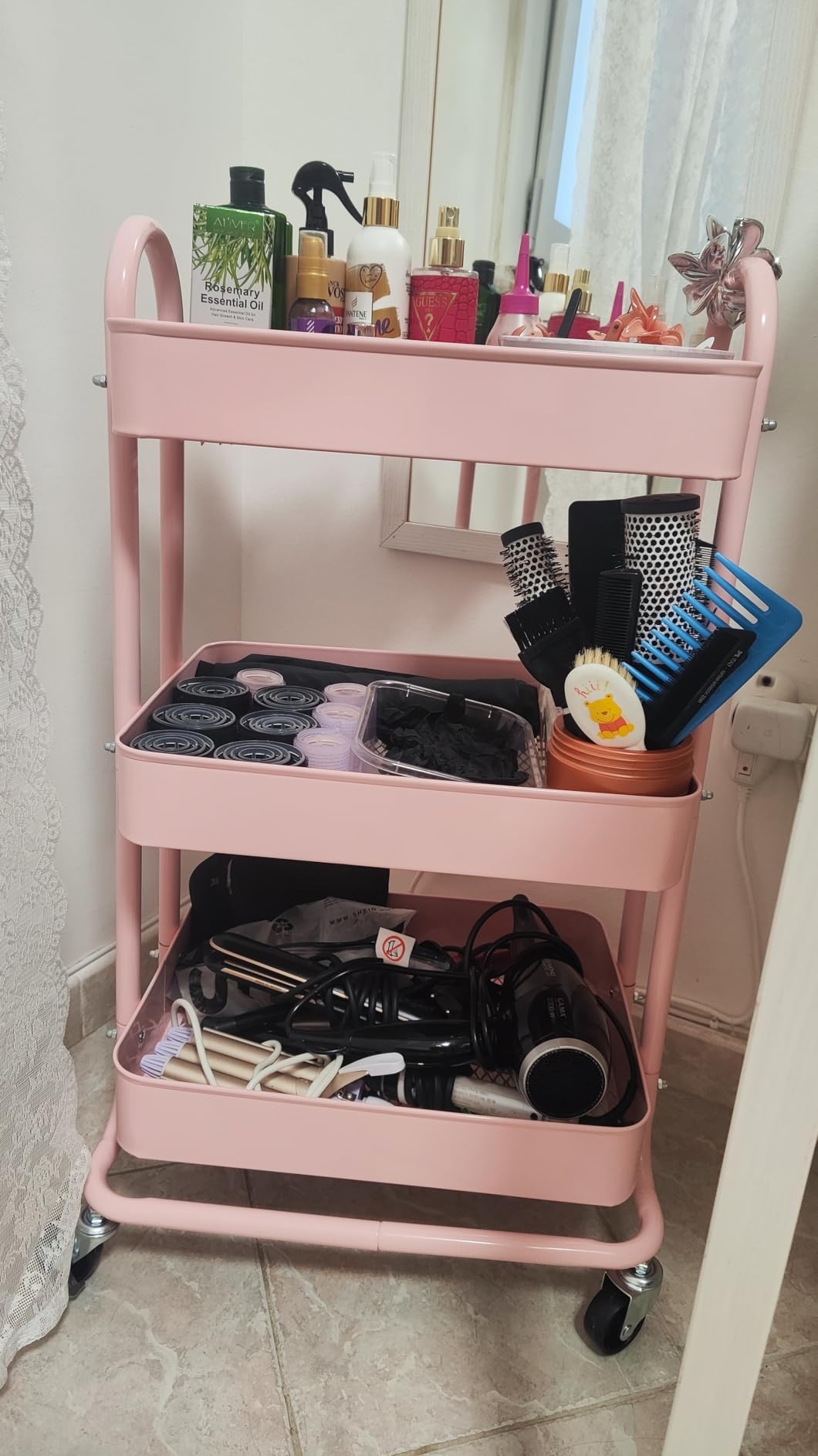 Amazon Basics Carrello 3 Ripiani con Ruote Rosa Antico Metallo
