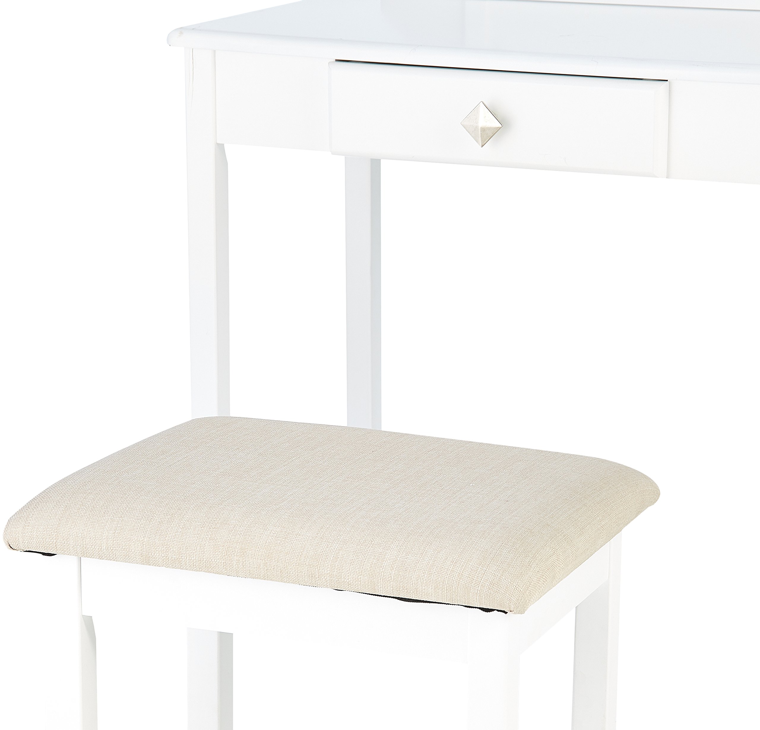 Amazon Basics Set Tavolo Toeletta Bianco con Sgabello e Specchio