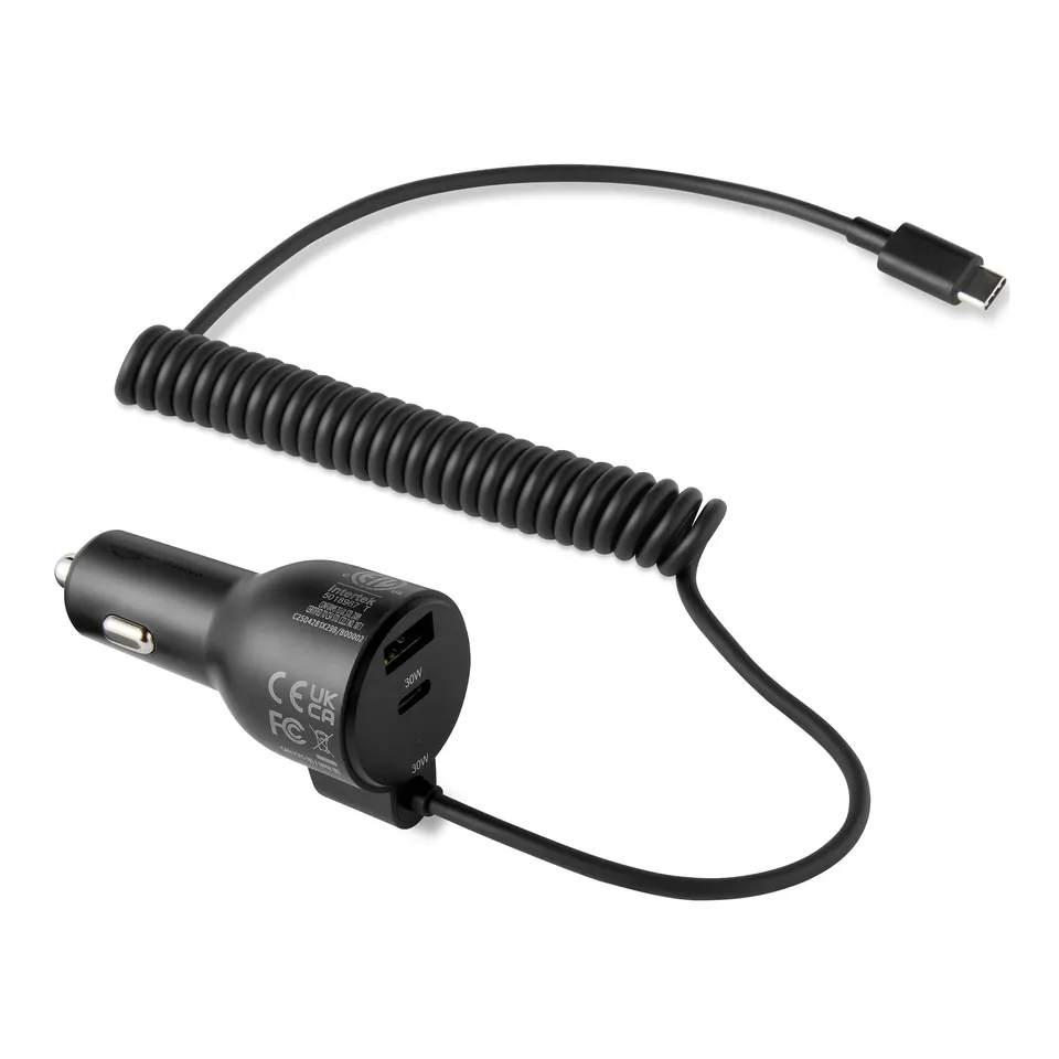 Amazon Basics caricabatterie auto 60W con cavo spiralato 3 porte