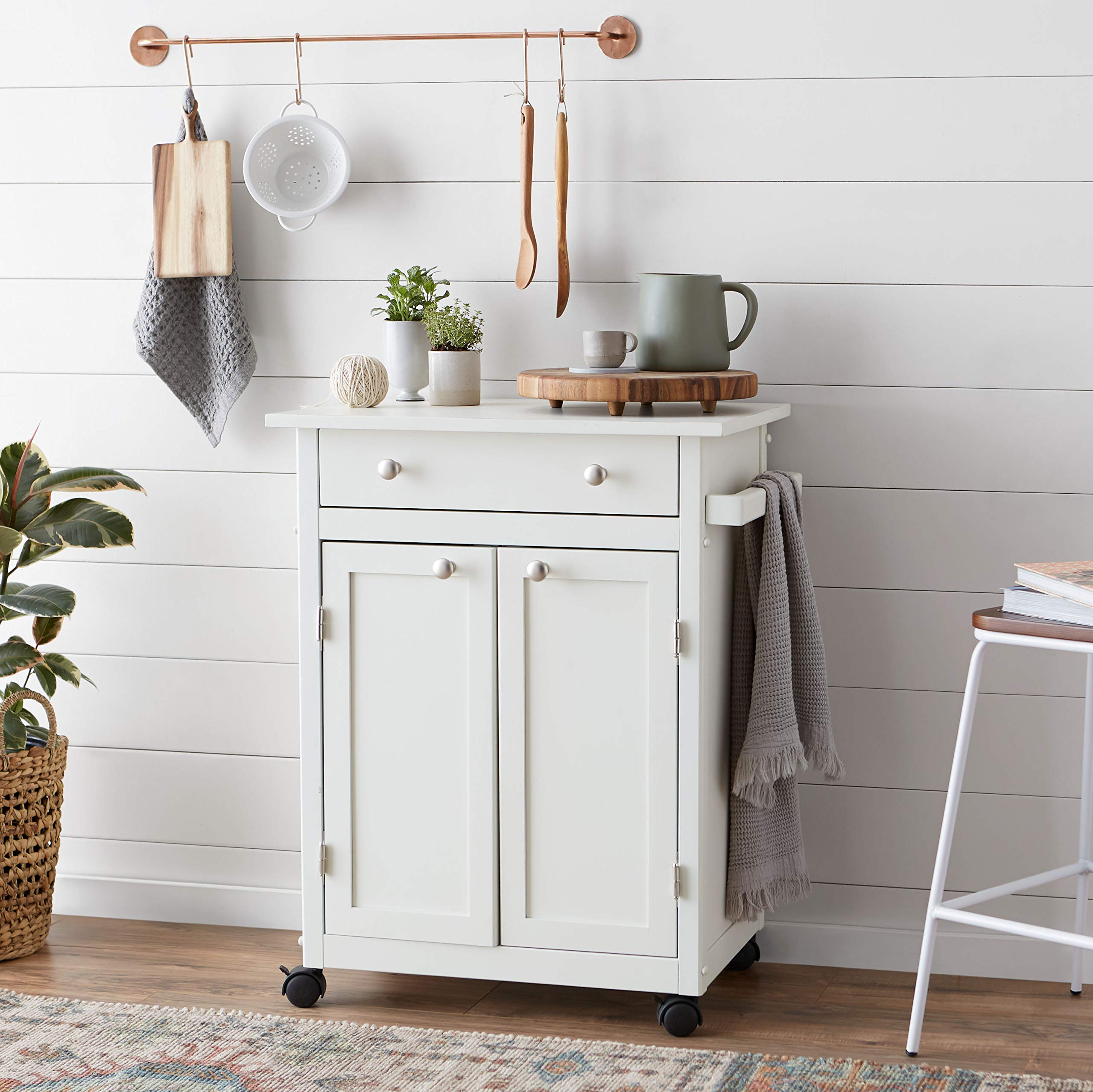 Amazon Basics Classico carrello cucina legno bianco rustico con ruote