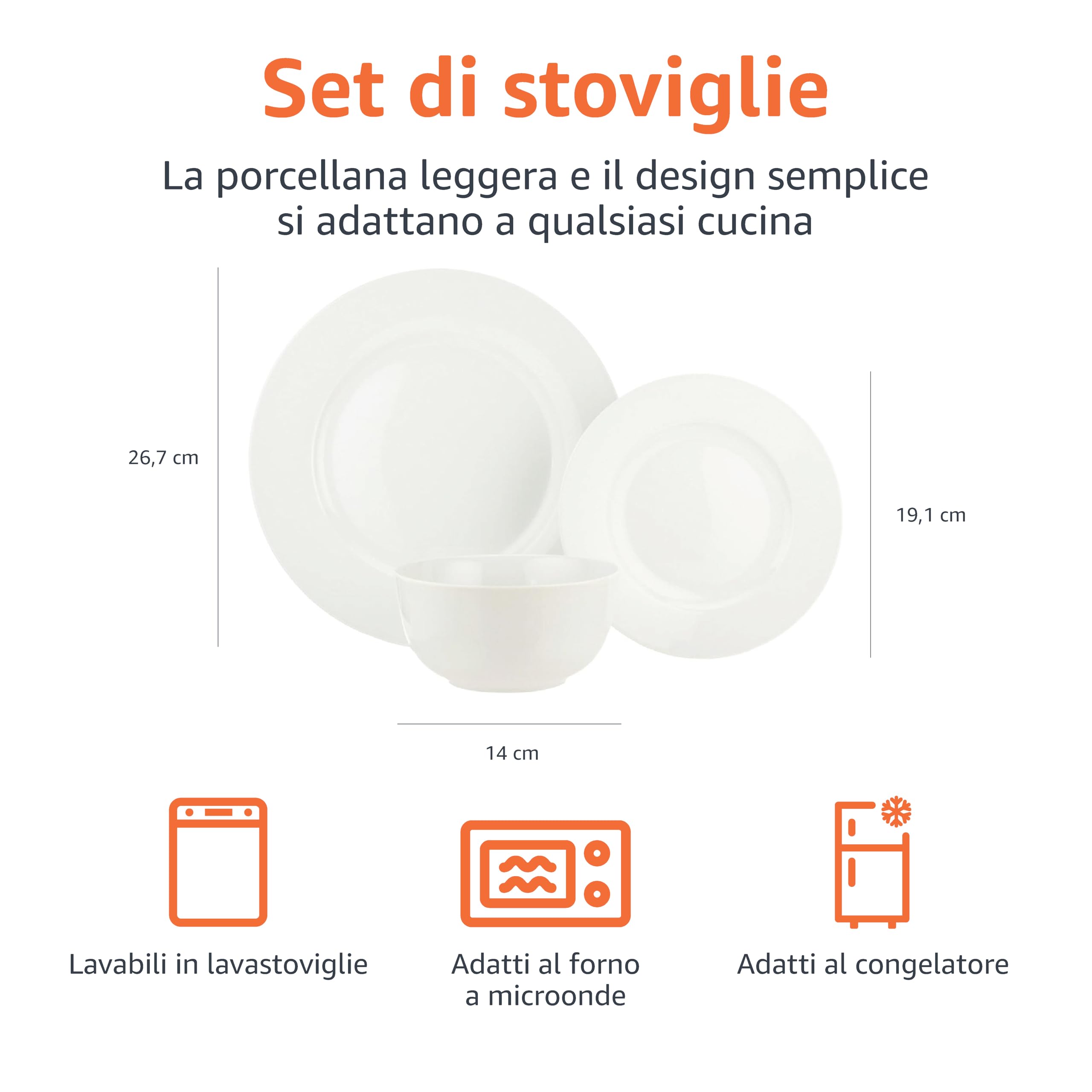 Amazon Basics Servizio Piatti 18 Pezzi Bianco 6 Persone