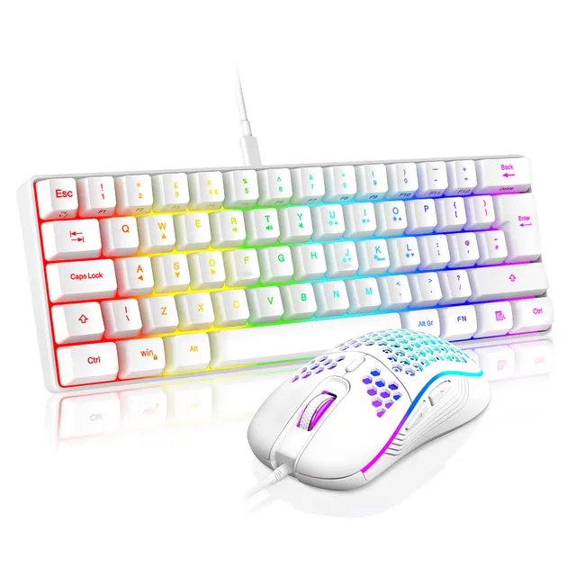 RedThunder kit tastiera e mouse gaming 60% RGB bianco