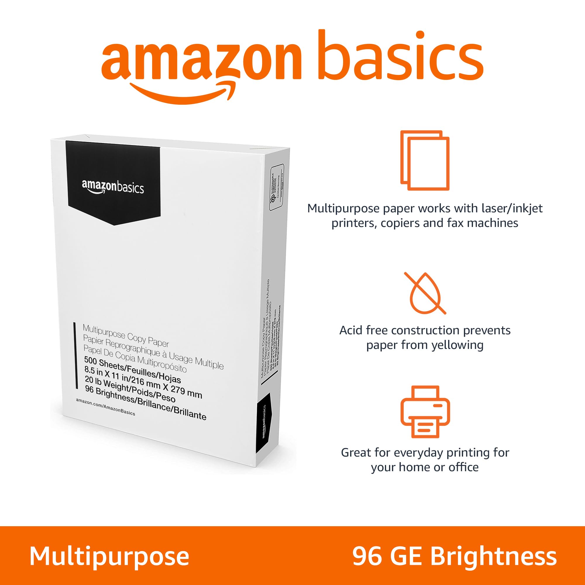 Amazon Basics carta per stampante multifunzione 500 fogli letter