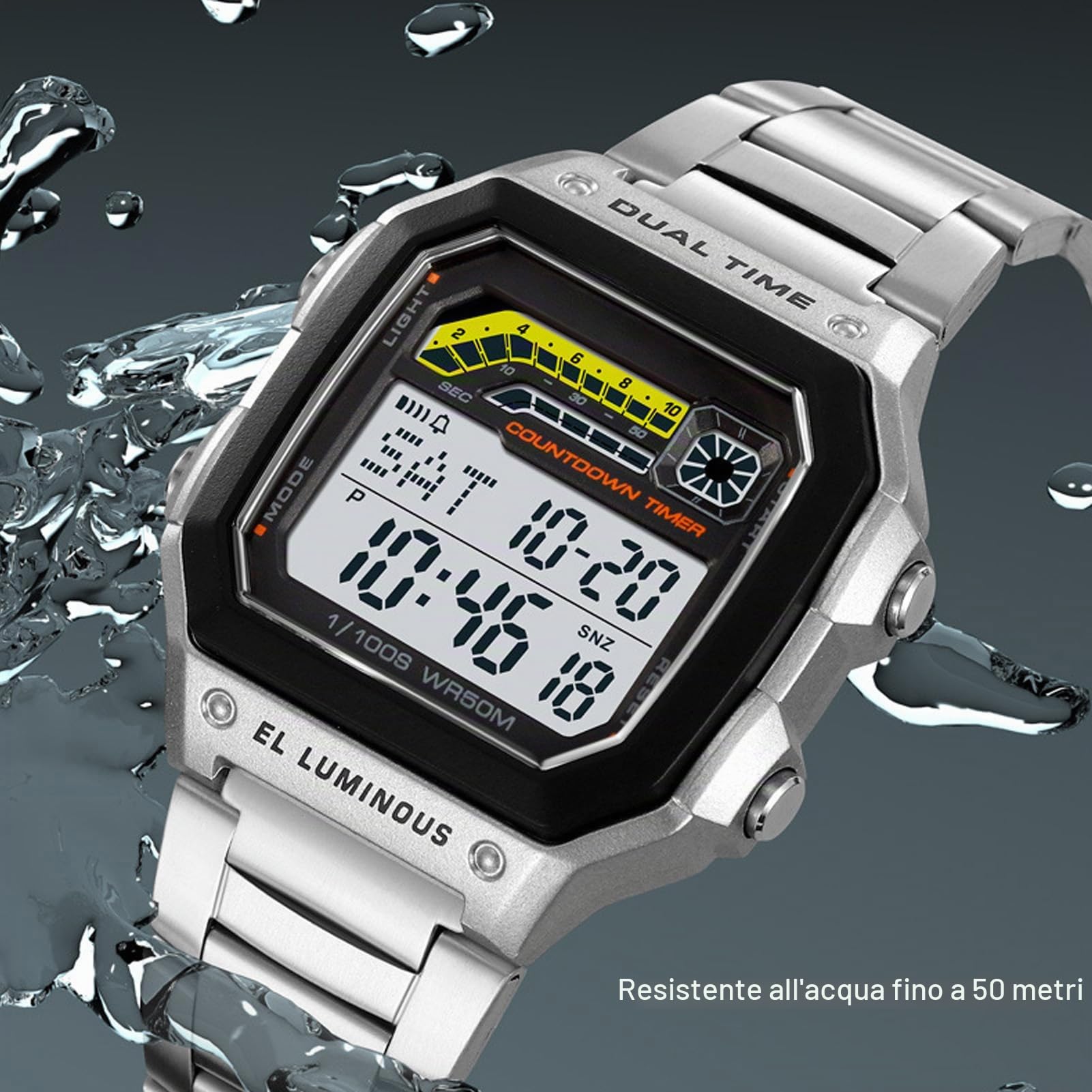 Elprico Orologio Sportivo Digitale Acciaio Argento