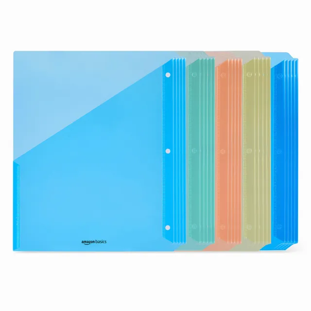 Amazon Basics Buste Forate A4 Colorate 25 Pezzi Trasparenti