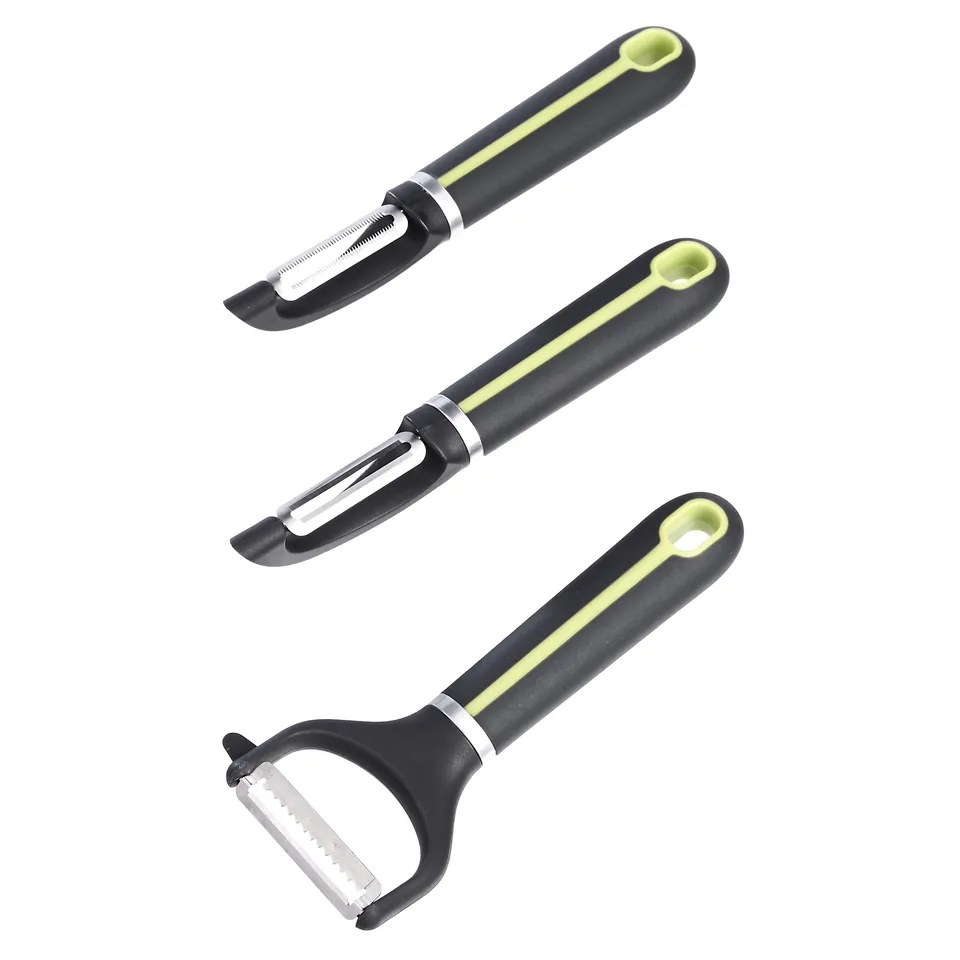AmazonBasics Set 3 Pelaverdure Acciaio Inox Nero Verde Julienne