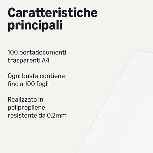 Amazon Basics Buste Trasparenti A4 0.2mm 100 Pezzi Trasparente