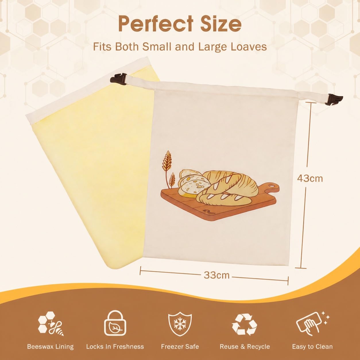 RealPlus Sacchetti Pane Cera Api 43x33 cm 2 Pezzi