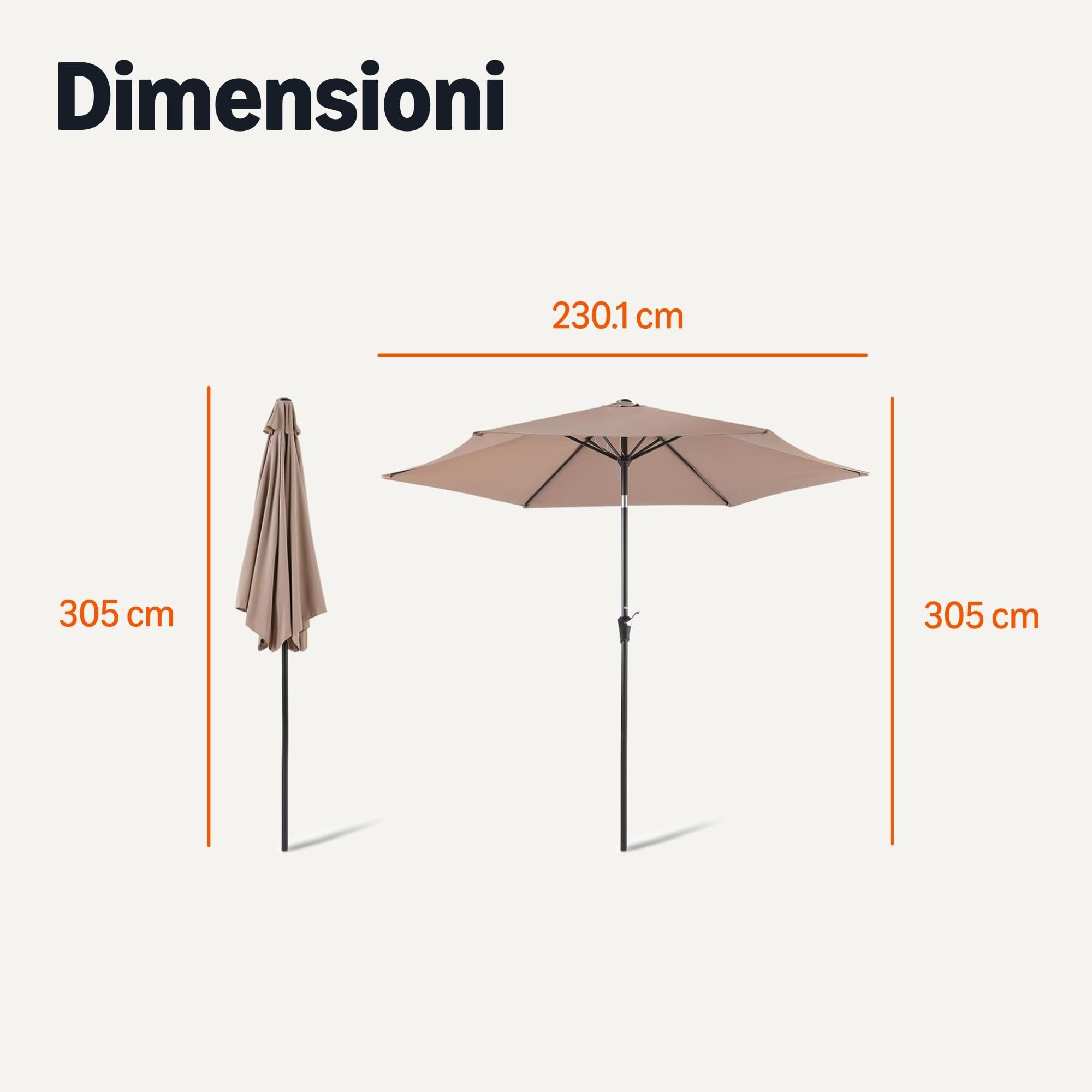 Amazon Basics Ombrellone da Giardino 305cm Marrone Chiaro Inclinabile