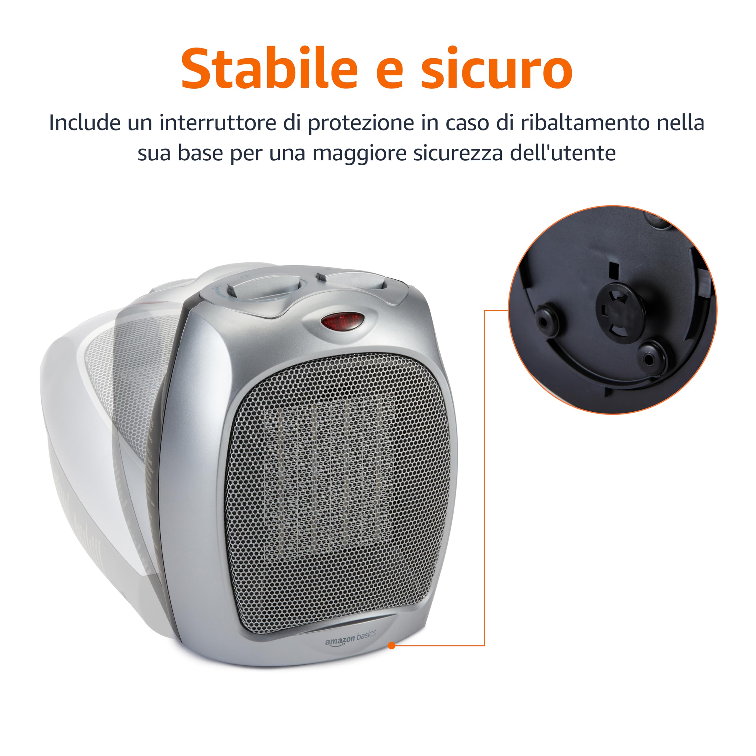 Amazon Basics Termoventilatore Ceramica 1800W Argento