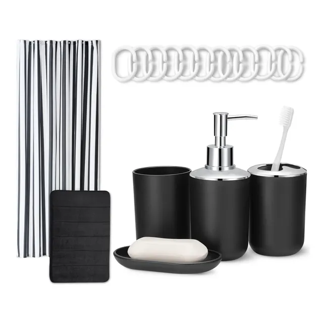 Amazon Basics Set Bagno 6 pezzi tenda doccia nero