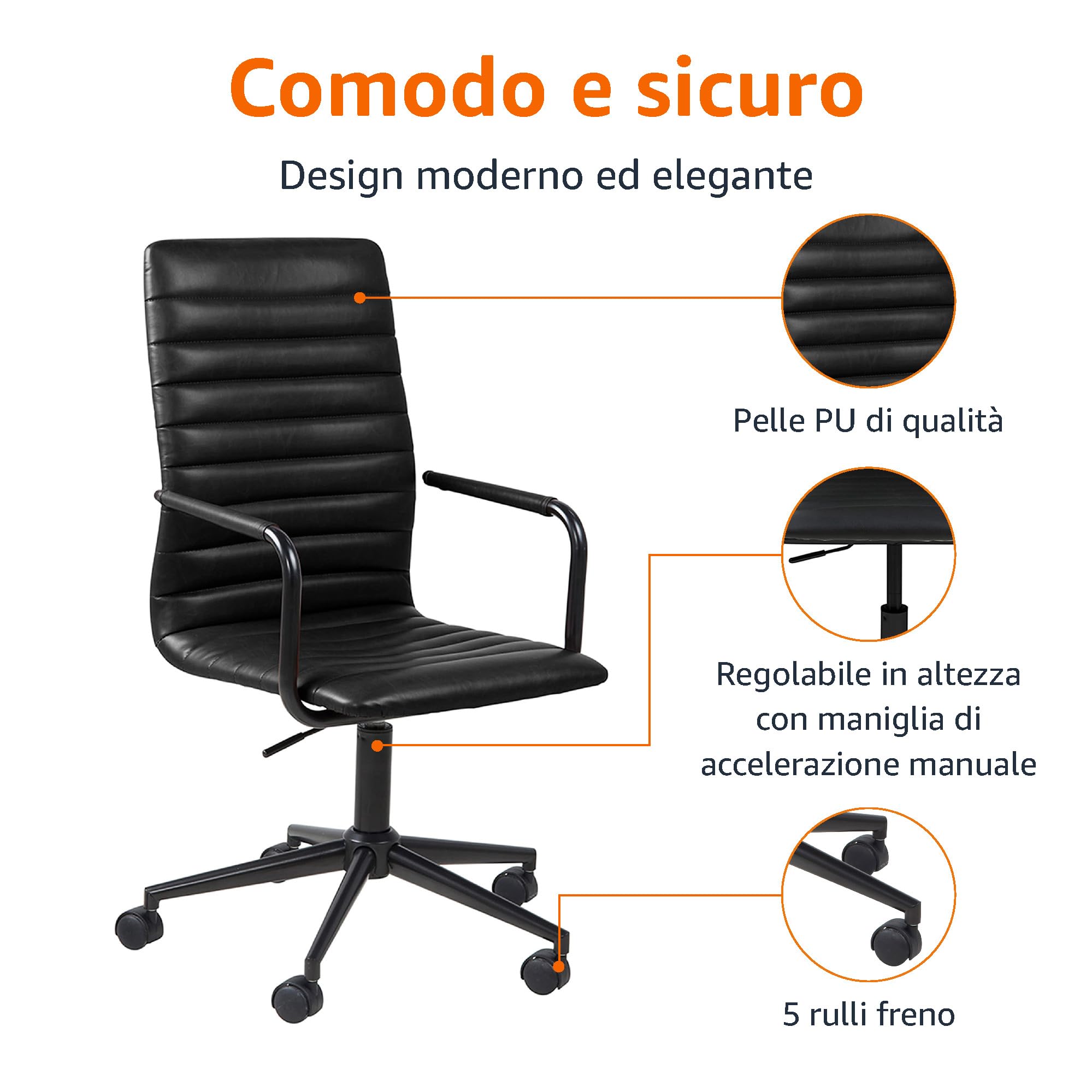 Amazon Basics Sedia ufficio ecopelle nera regolabile