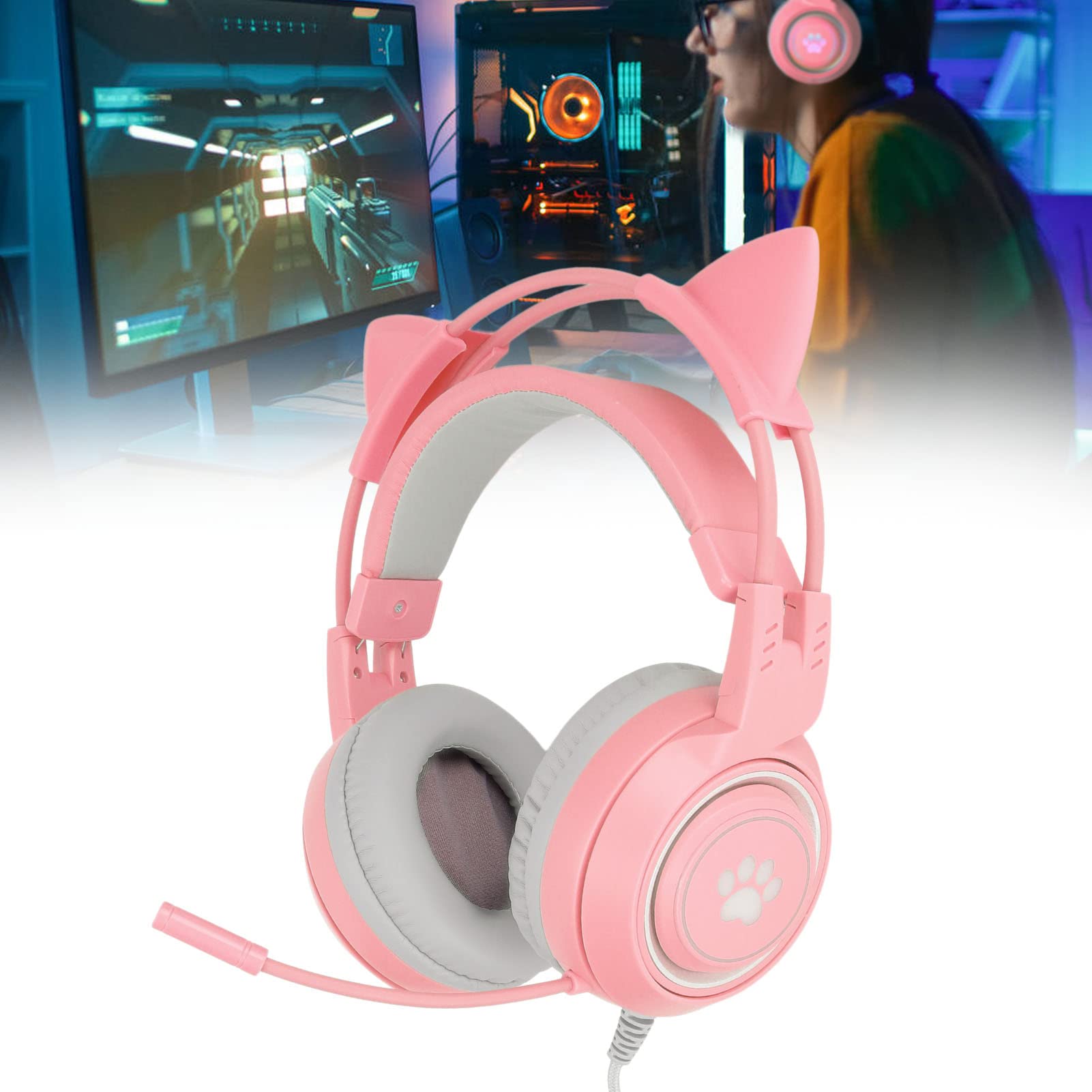 Elprico SY-G2 cuffie gaming rosa orecchie gatto USB
