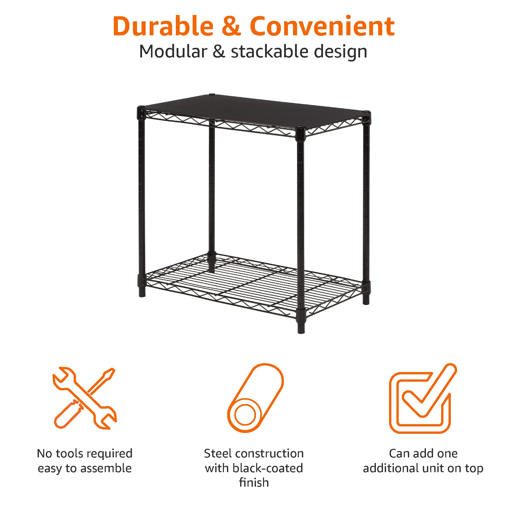 AmazonBasics Scaffale Impilabile 2 Ripiani Nero Metallo