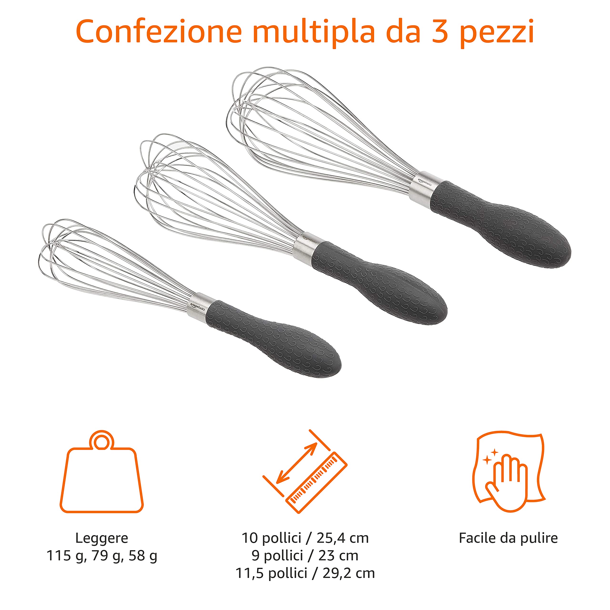 Amazon Basics Set 3 Fruste a Filo Acciaio Inox Grigio balloon