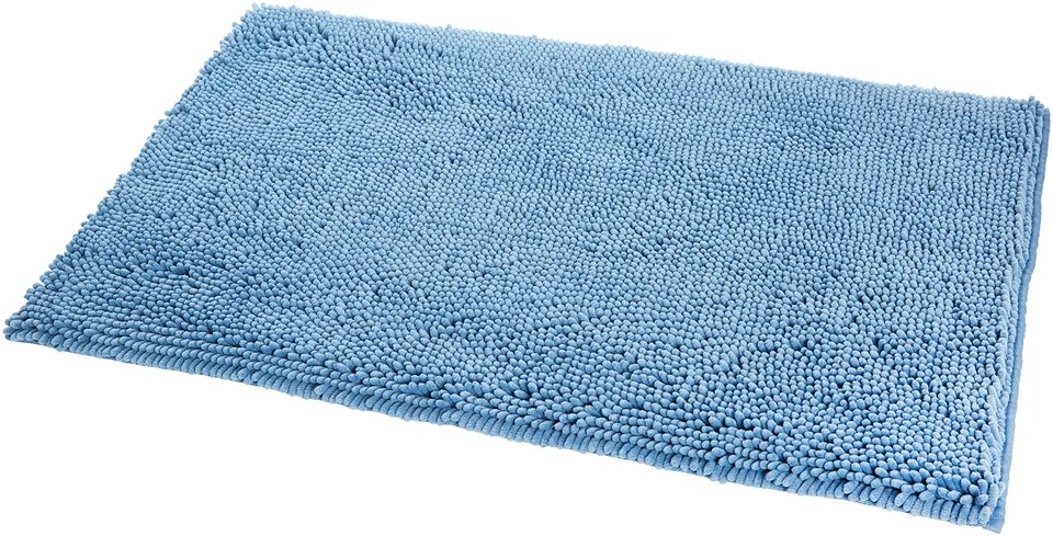 Amazon Basics Tappeto bagno microfibra pelo lungo blu lago 53x86