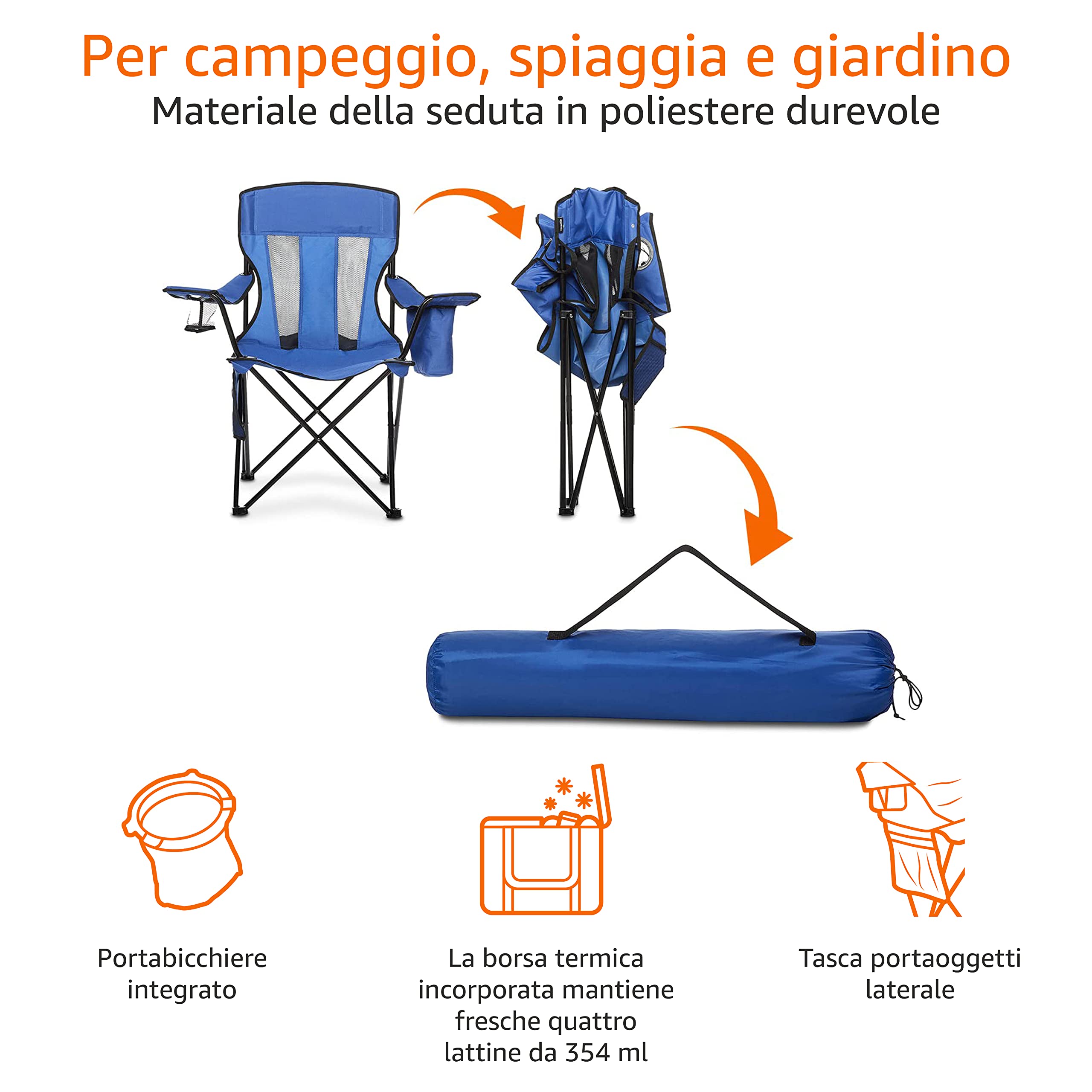 AmazonBasics Sedia da Campeggio Normale Blu in Rete
