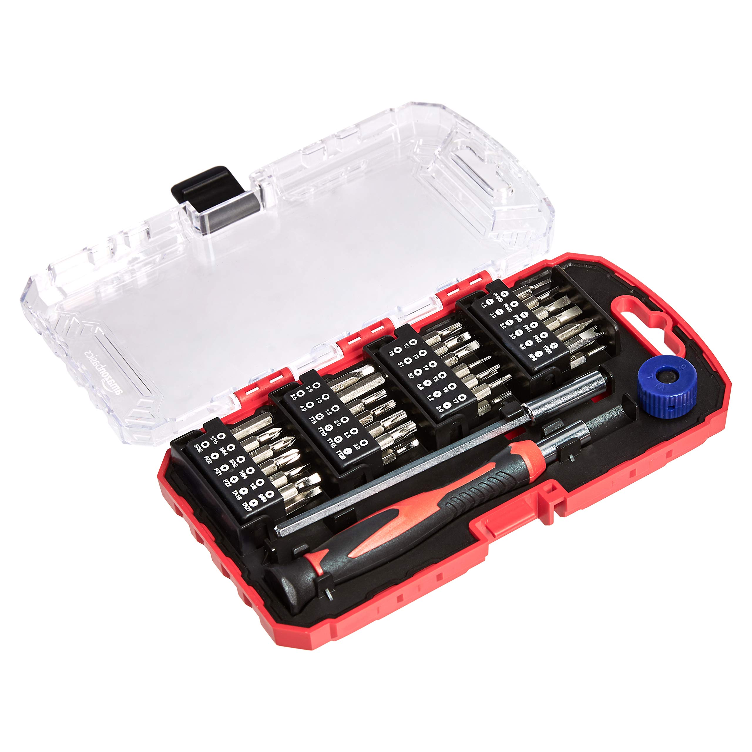 AmazonBasics Set Cacciaviti Precisione 32 Pezzi Rossi Magnetici