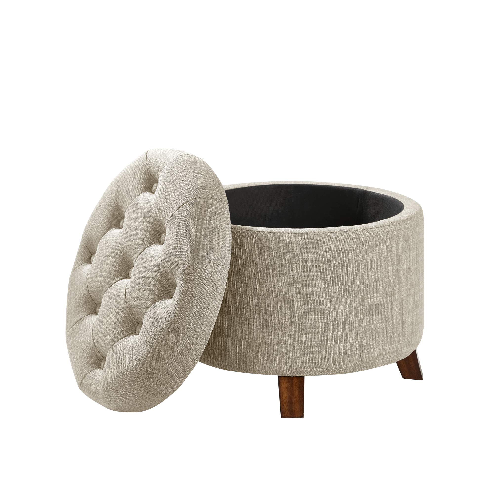 Amazon Basics Sgabello Imbottito Rotondo Beige Pouf Contenitore