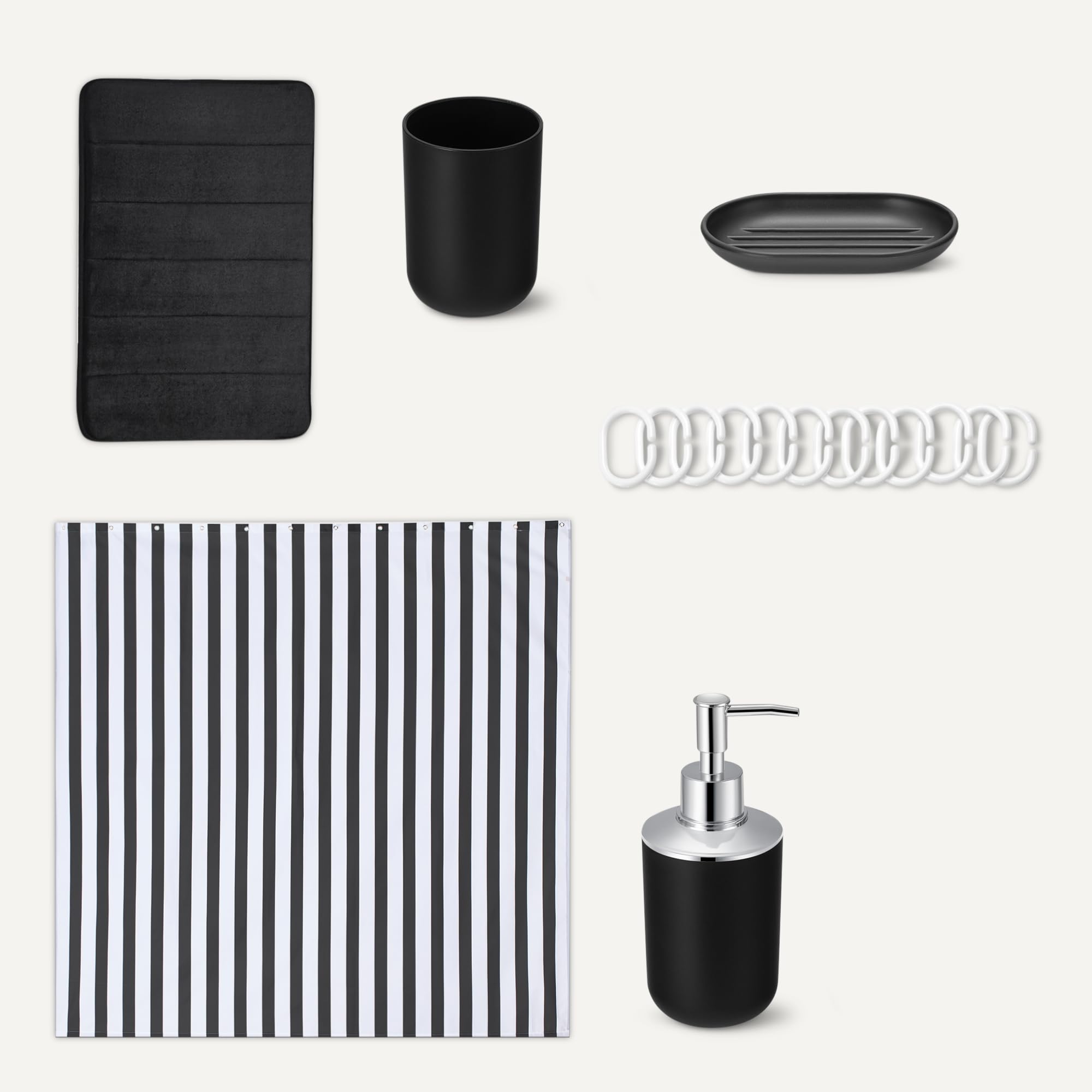 Amazon Basics Set Bagno 6 pezzi tenda doccia nero